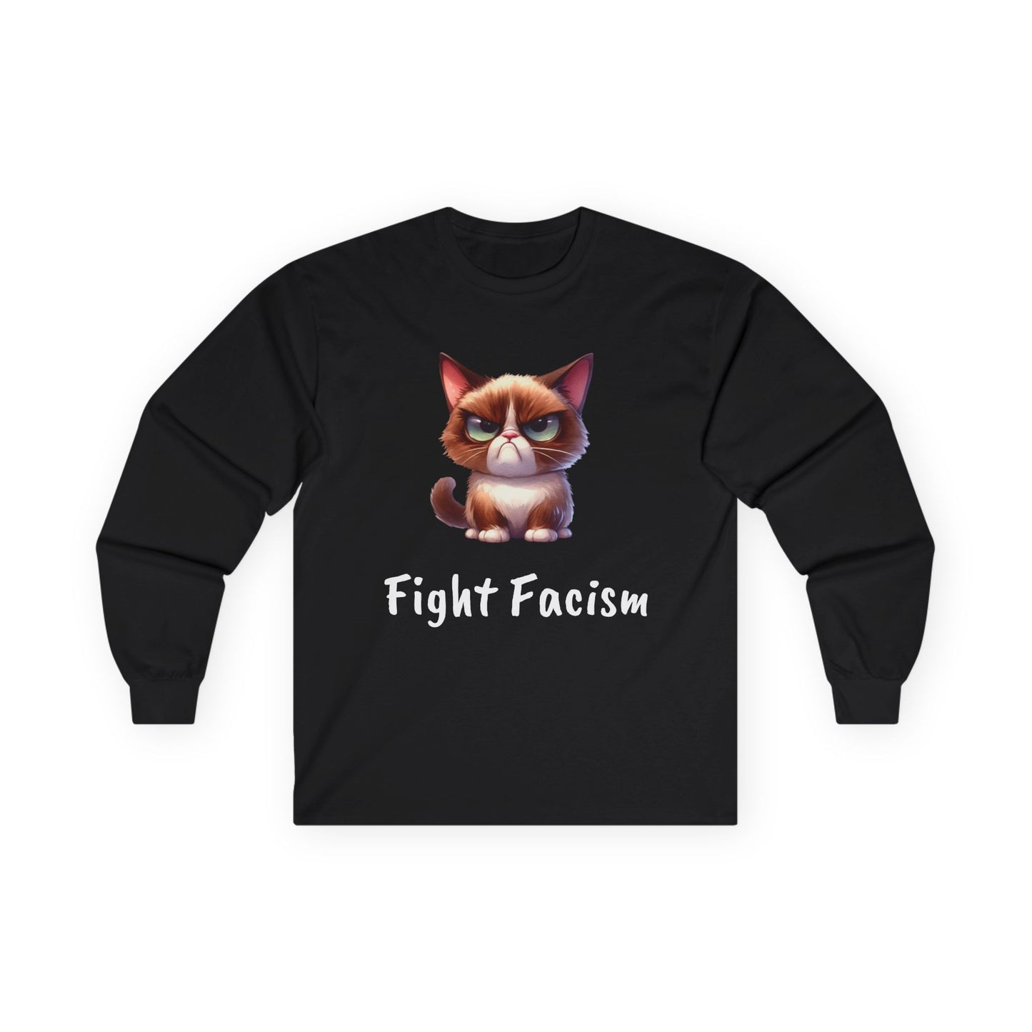 Grumpy Cat Fight Fascism Long Sleeve Tee