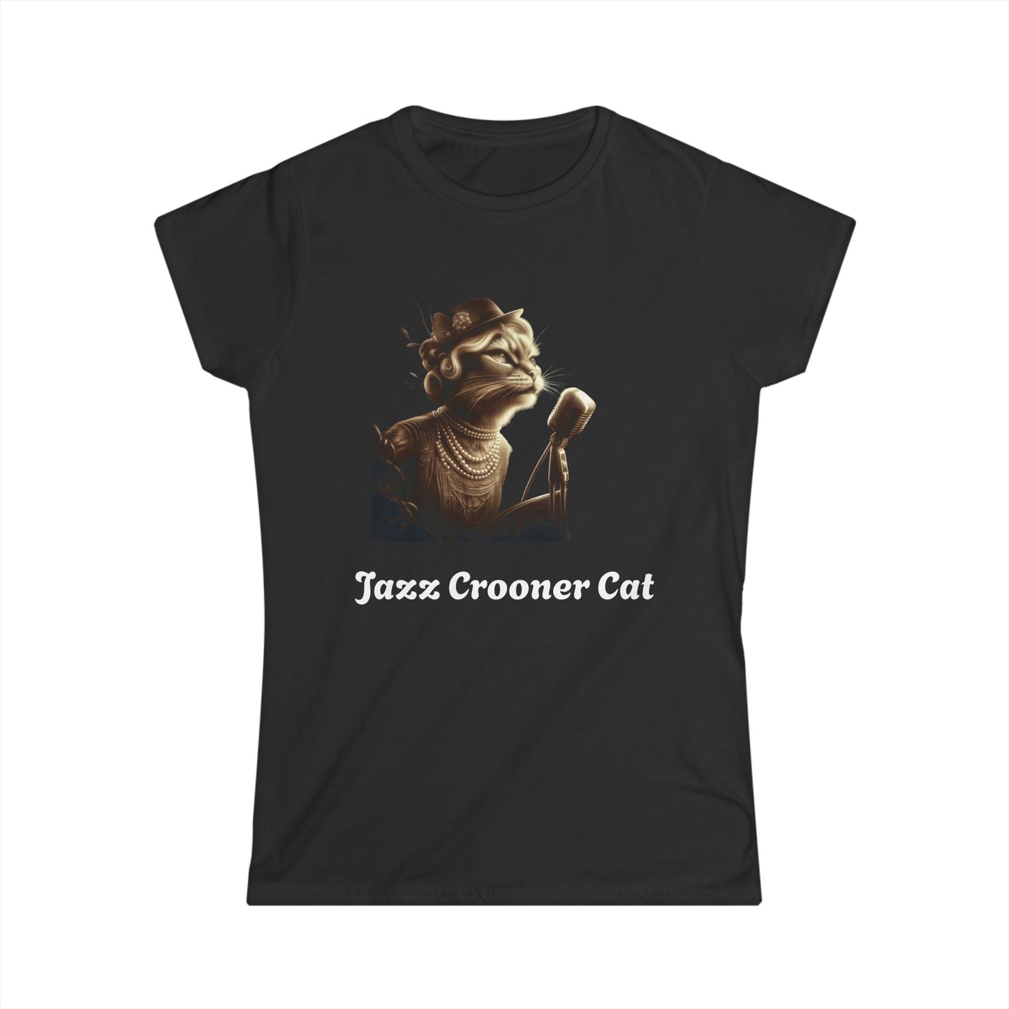 Jazz Crooner Cat Women's Softstyle Tee