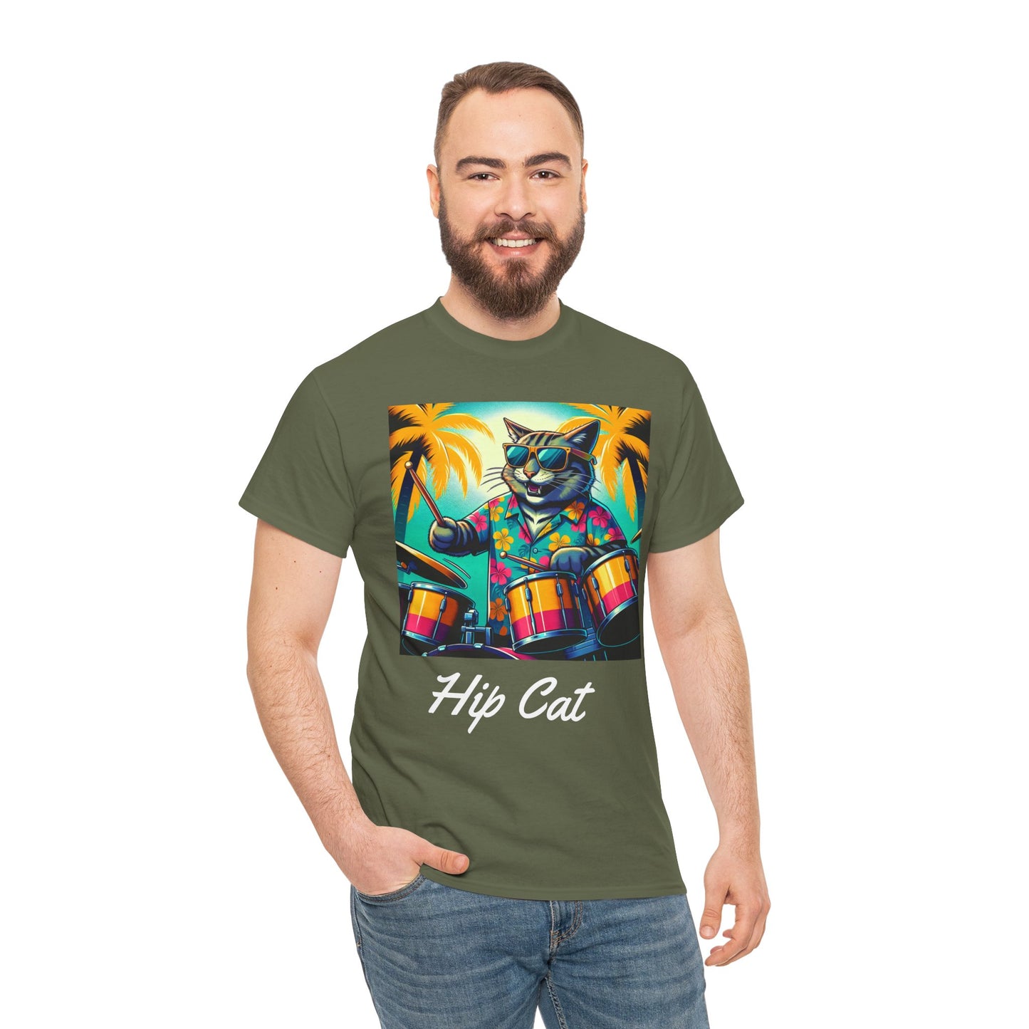 Hip Drummer Cat T-Shirt - Funny Music Lover Tee