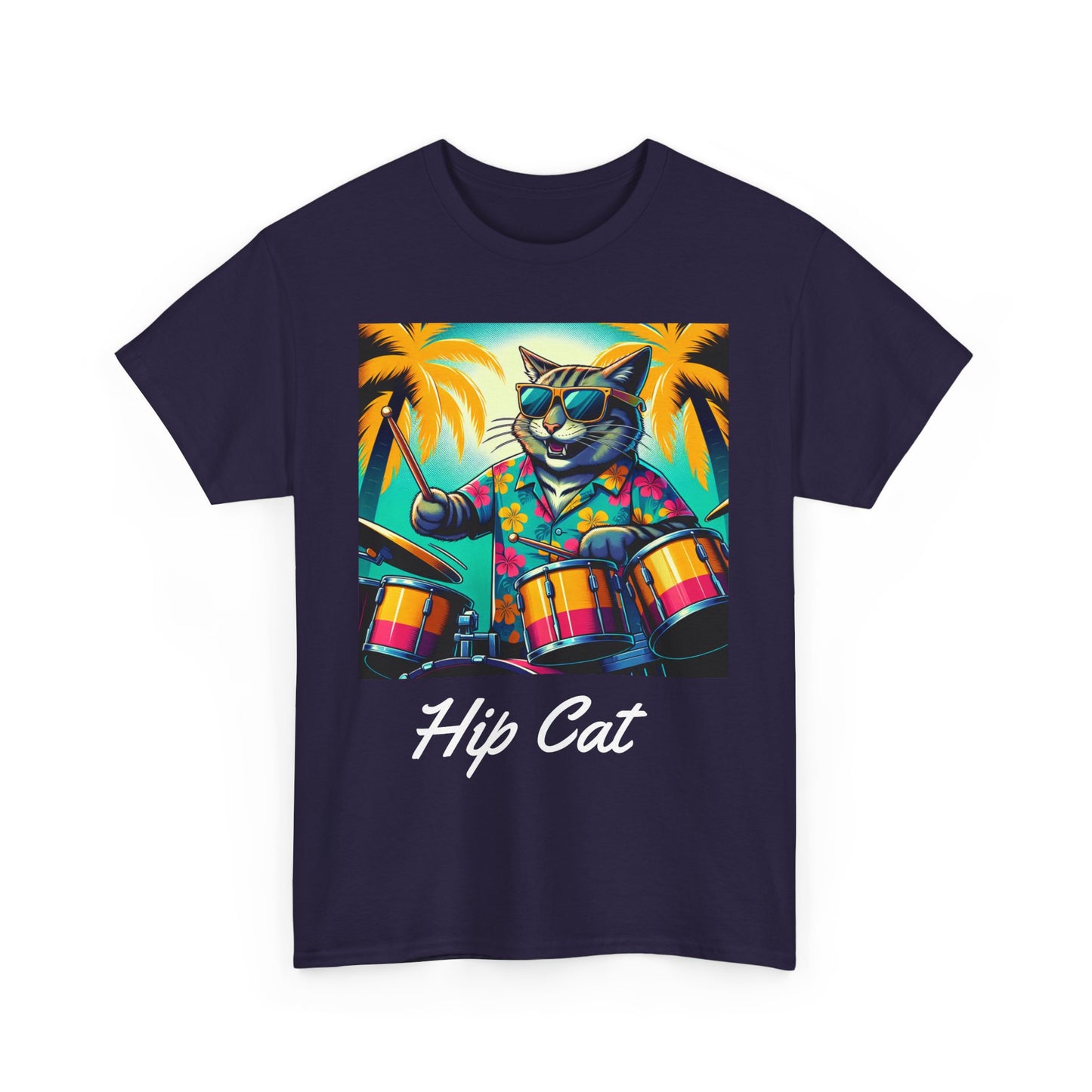 Hip Drummer Cat T-Shirt - Funny Music Lover Tee