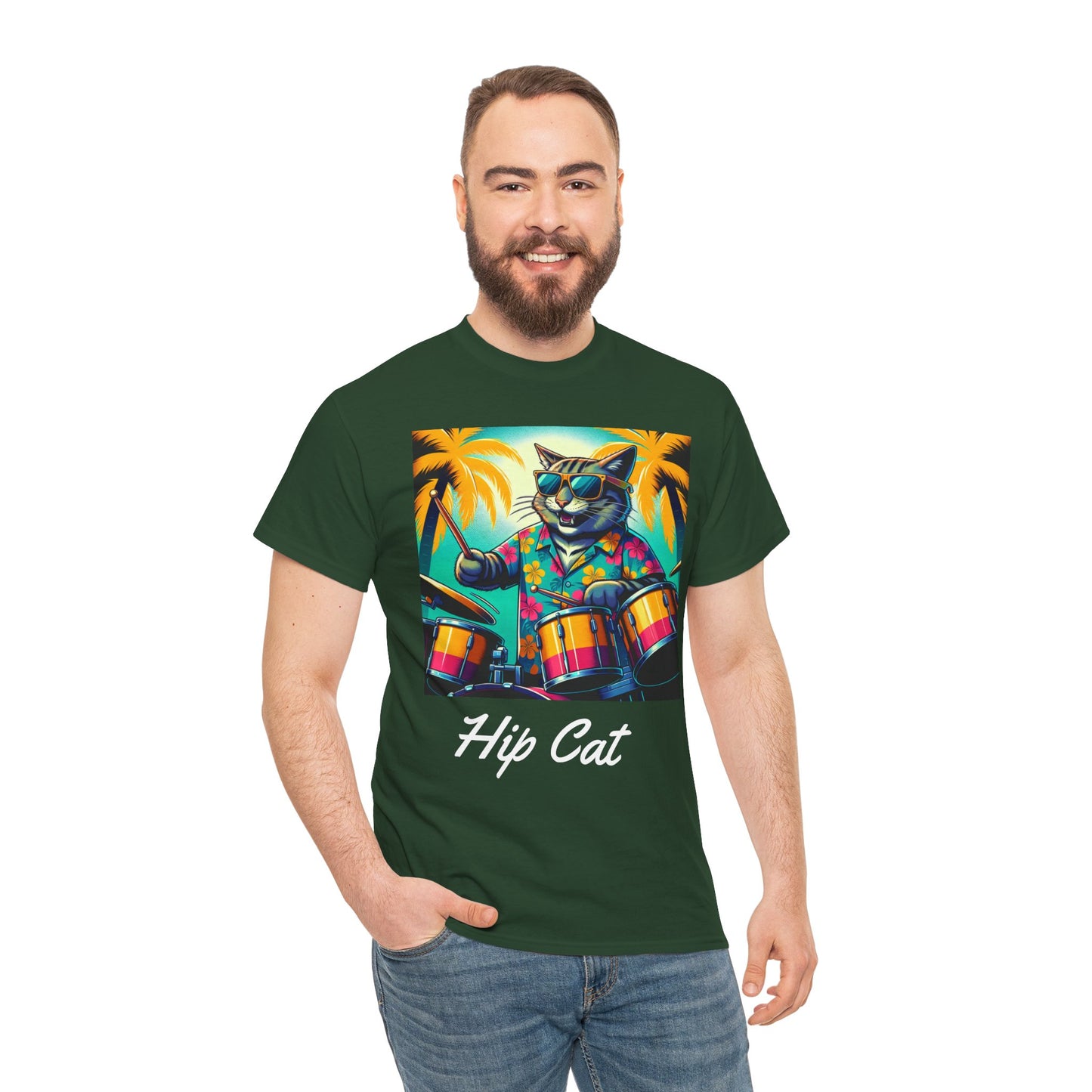 Hip Drummer Cat T-Shirt - Funny Music Lover Tee