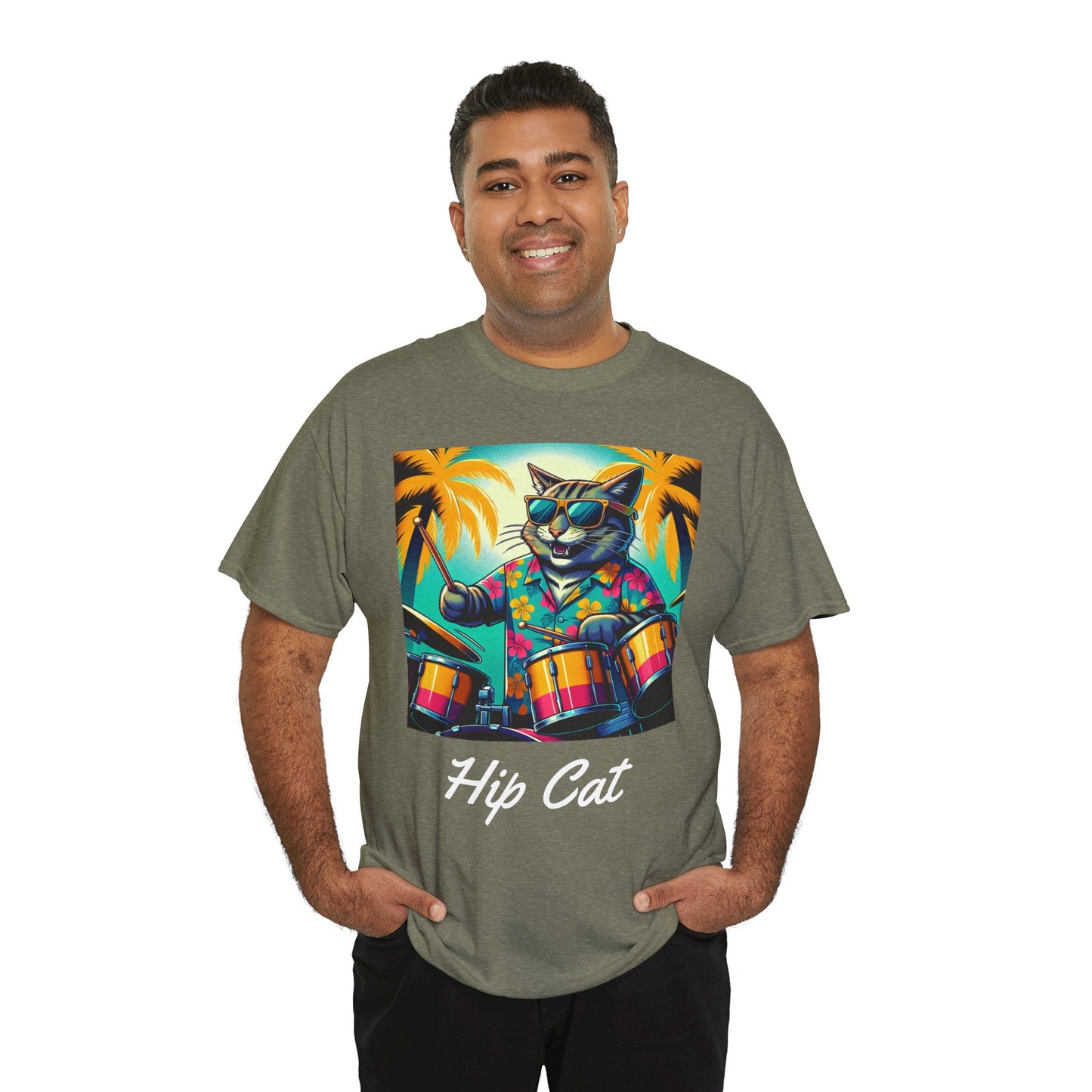 Hip Drummer Cat T-Shirt - Funny Music Lover Tee