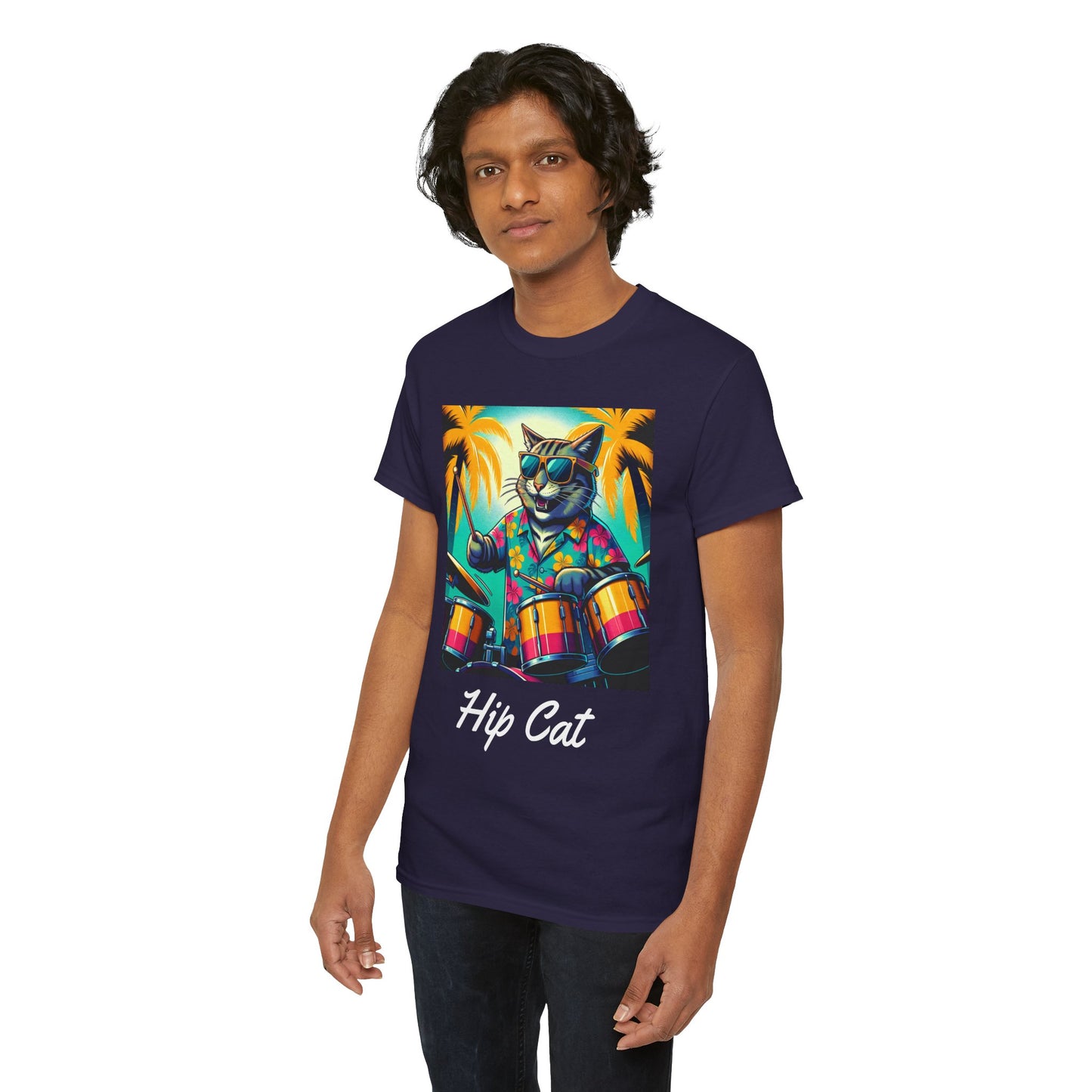 Hip Drummer Cat T-Shirt - Funny Music Lover Tee