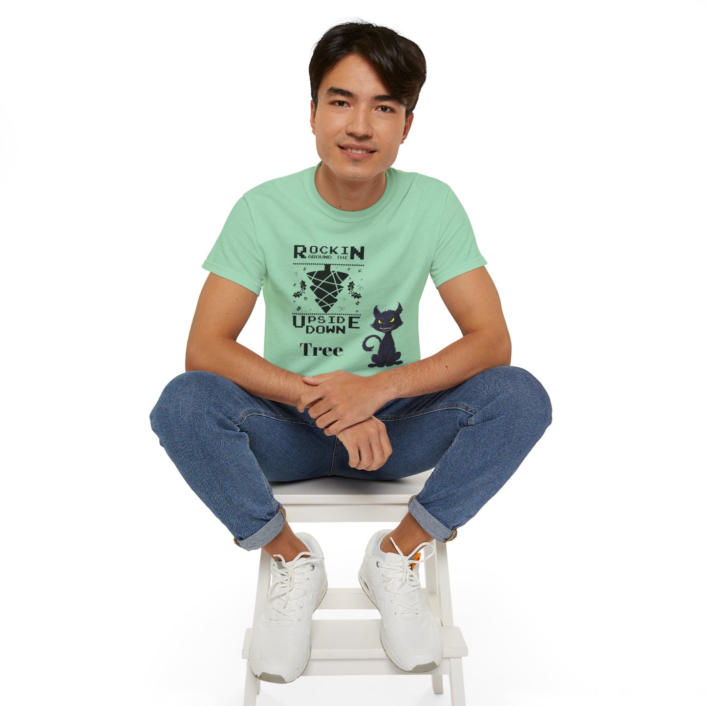 Cat Unisex Tee - Rockin Around the Upside Down Tree Design