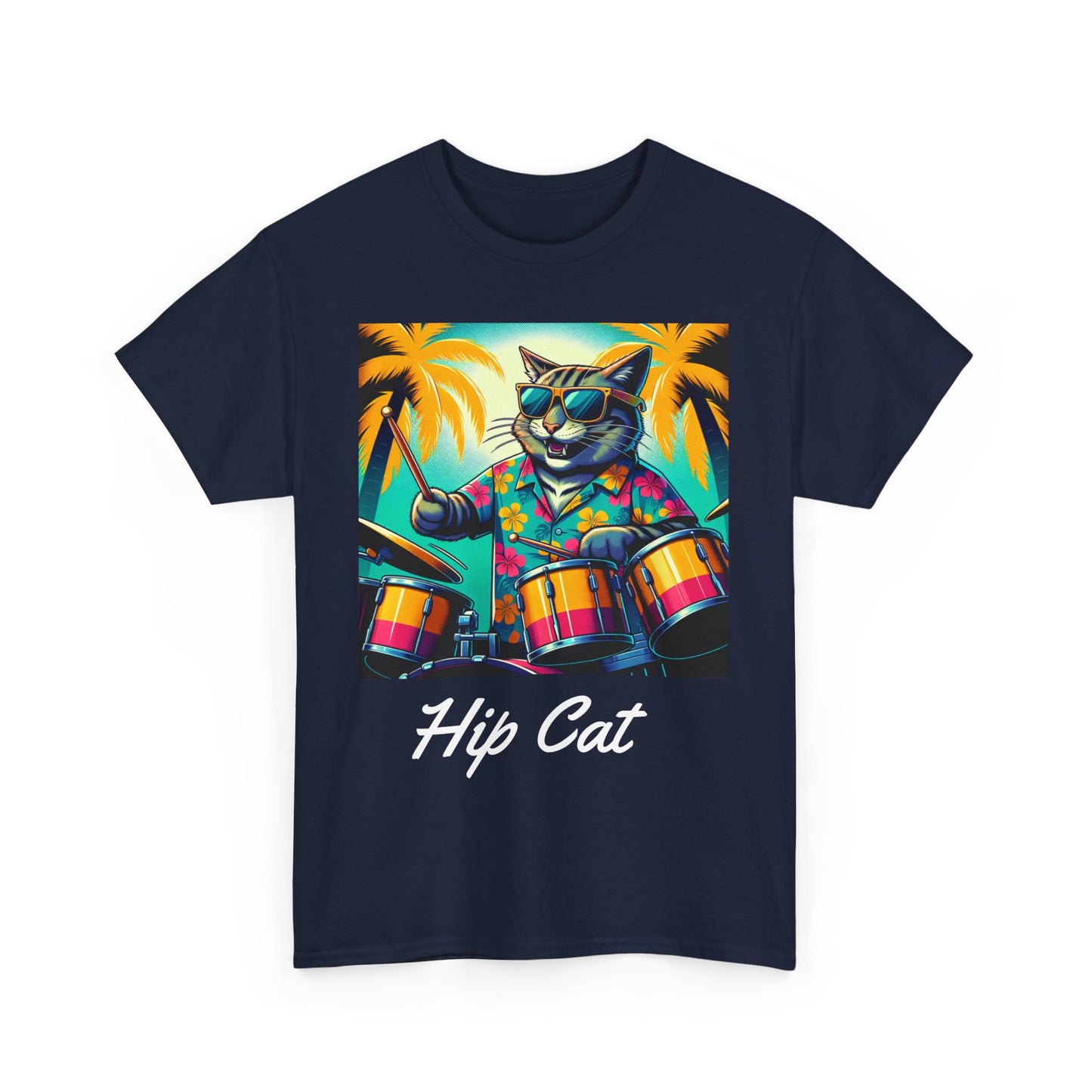 Hip Drummer Cat T-Shirt - Funny Music Lover Tee