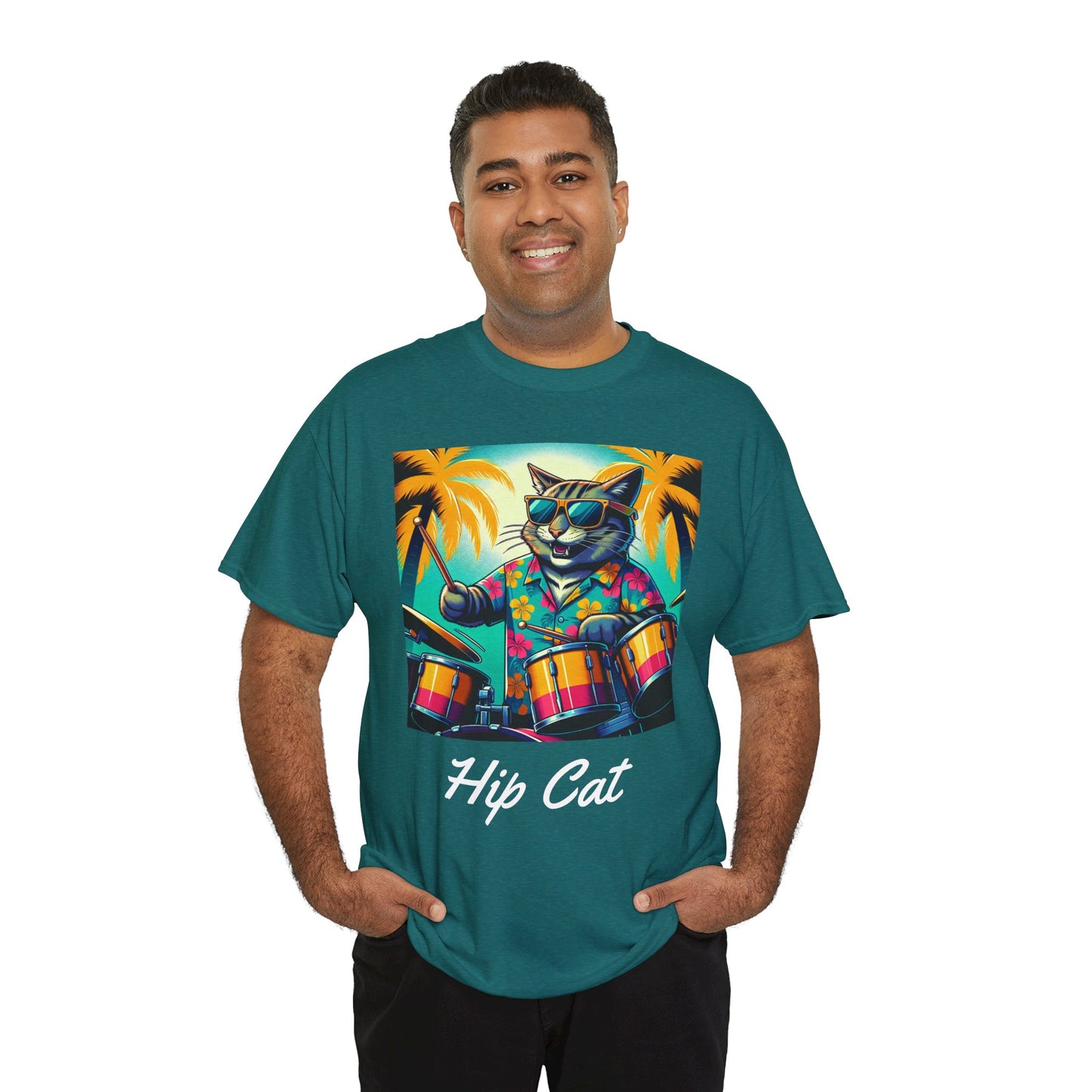 Hip Drummer Cat T-Shirt - Funny Music Lover Tee