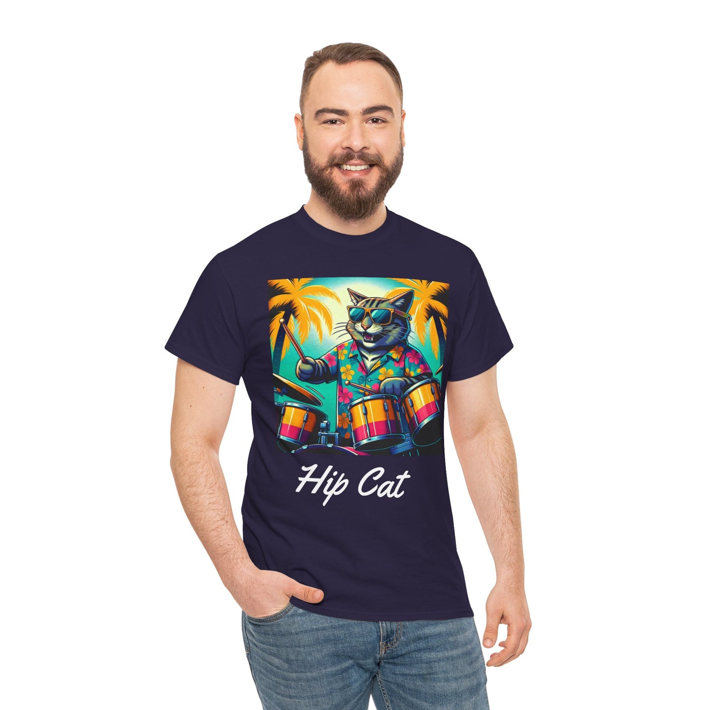 Hip Drummer Cat T-Shirt - Funny Music Lover Tee