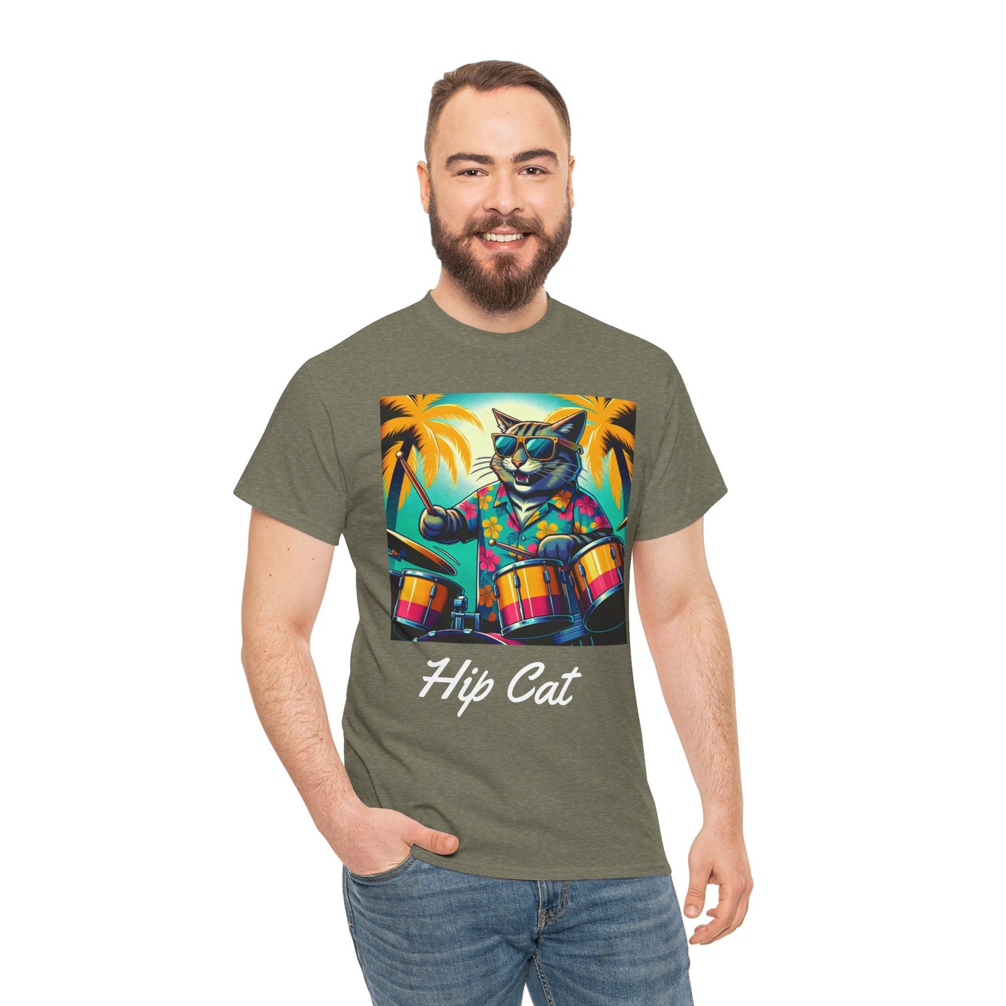 Hip Drummer Cat T-Shirt - Funny Music Lover Tee