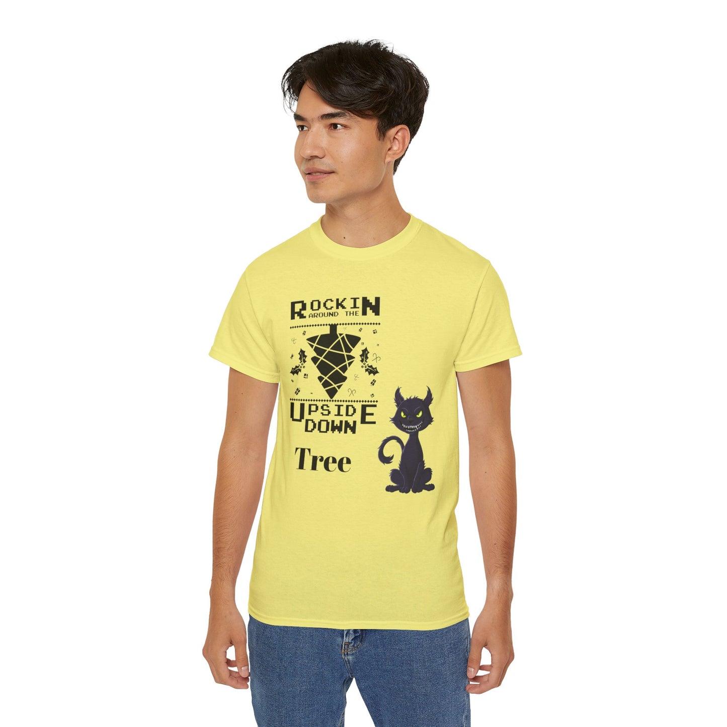 Cat Unisex Tee - Rockin Around the Upside Down Tree Design