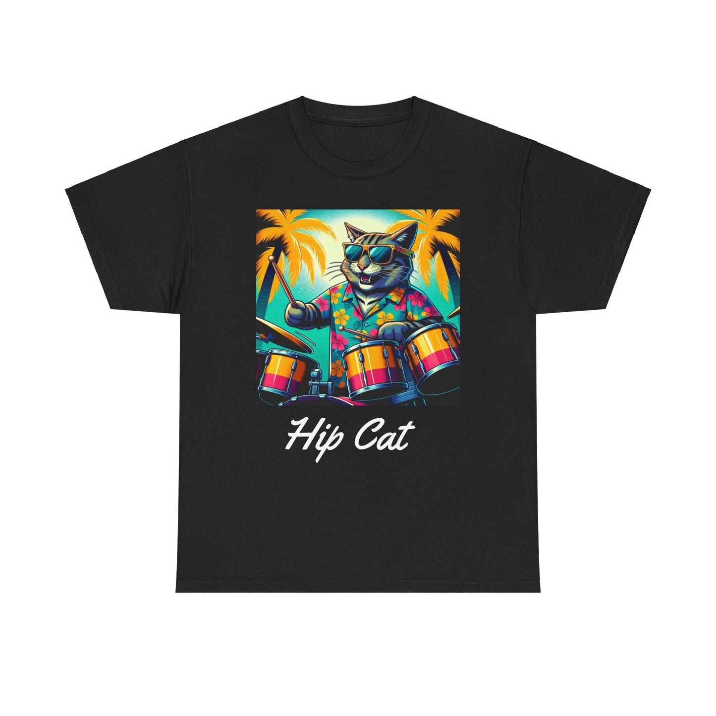 Hip Drummer Cat T-Shirt - Funny Music Lover Tee