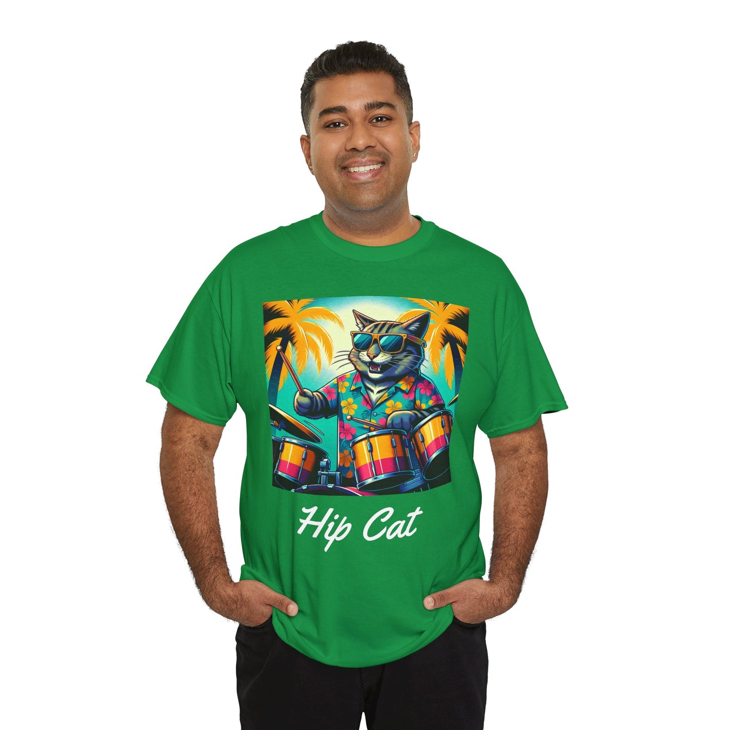 Hip Drummer Cat T-Shirt - Funny Music Lover Tee
