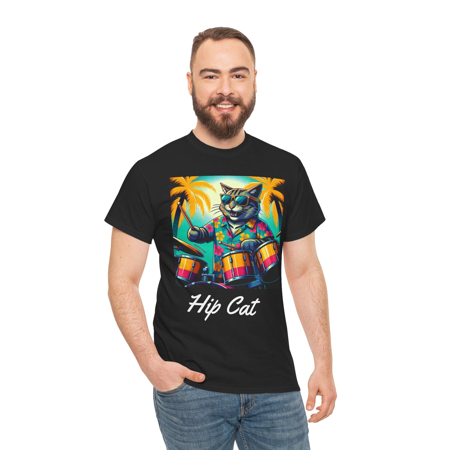 Hip Drummer Cat T-Shirt - Funny Music Lover Tee