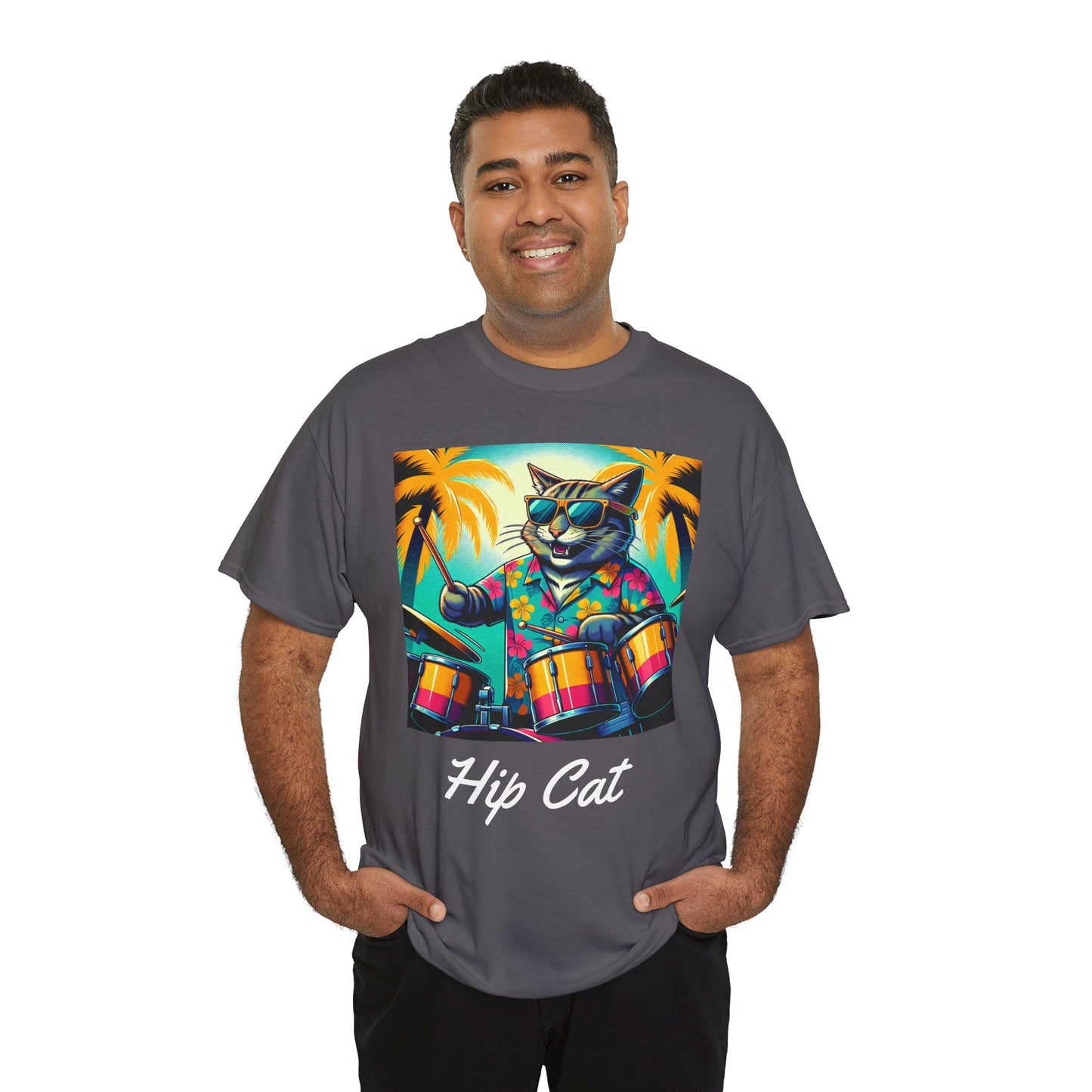 Hip Drummer Cat T-Shirt - Funny Music Lover Tee
