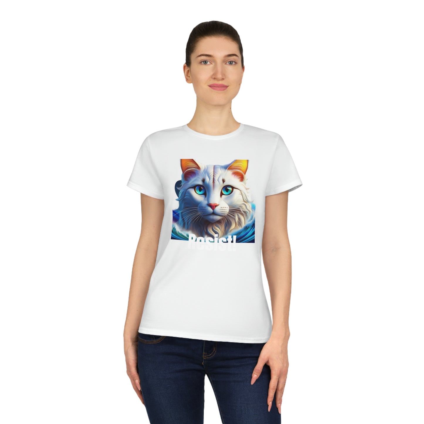 Ladies' White Cat Resist Cotton T-Shirt