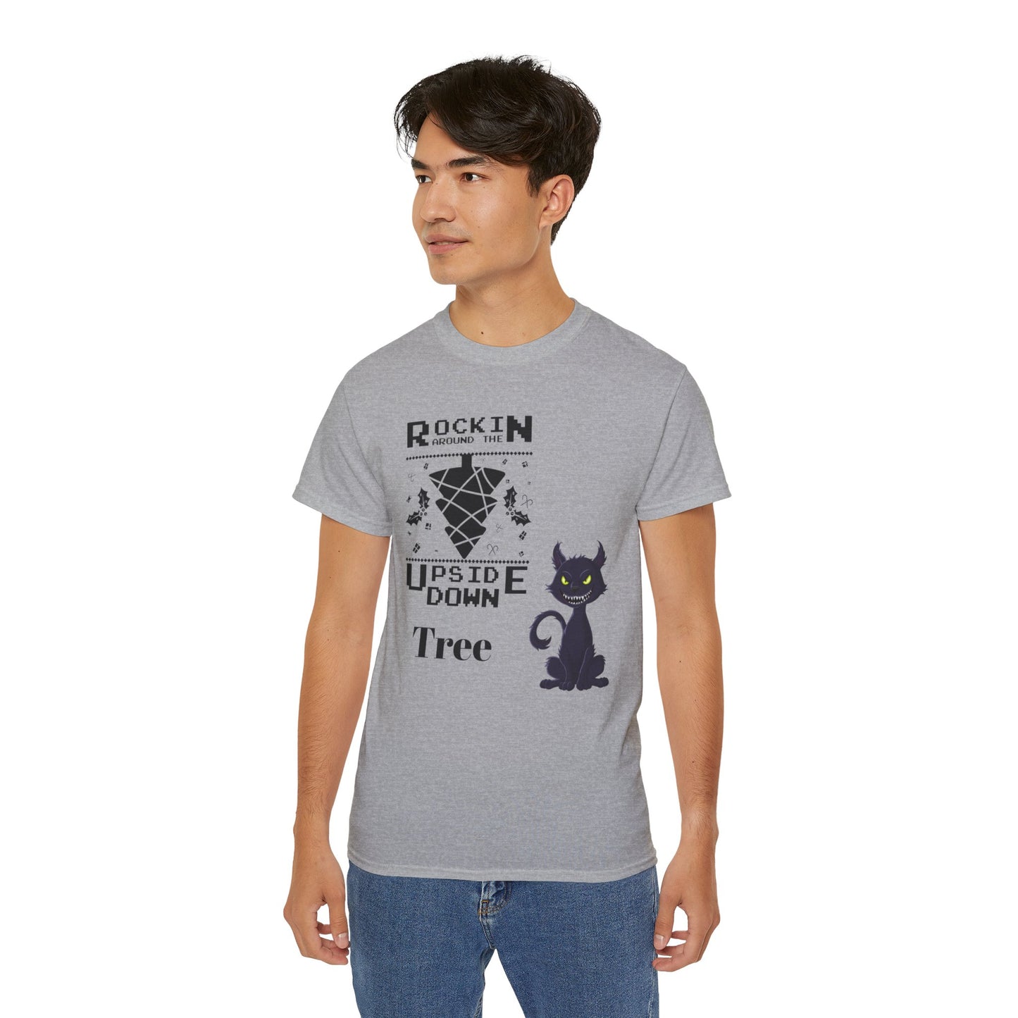 Cat Unisex Tee - Rockin Around the Upside Down Tree Design