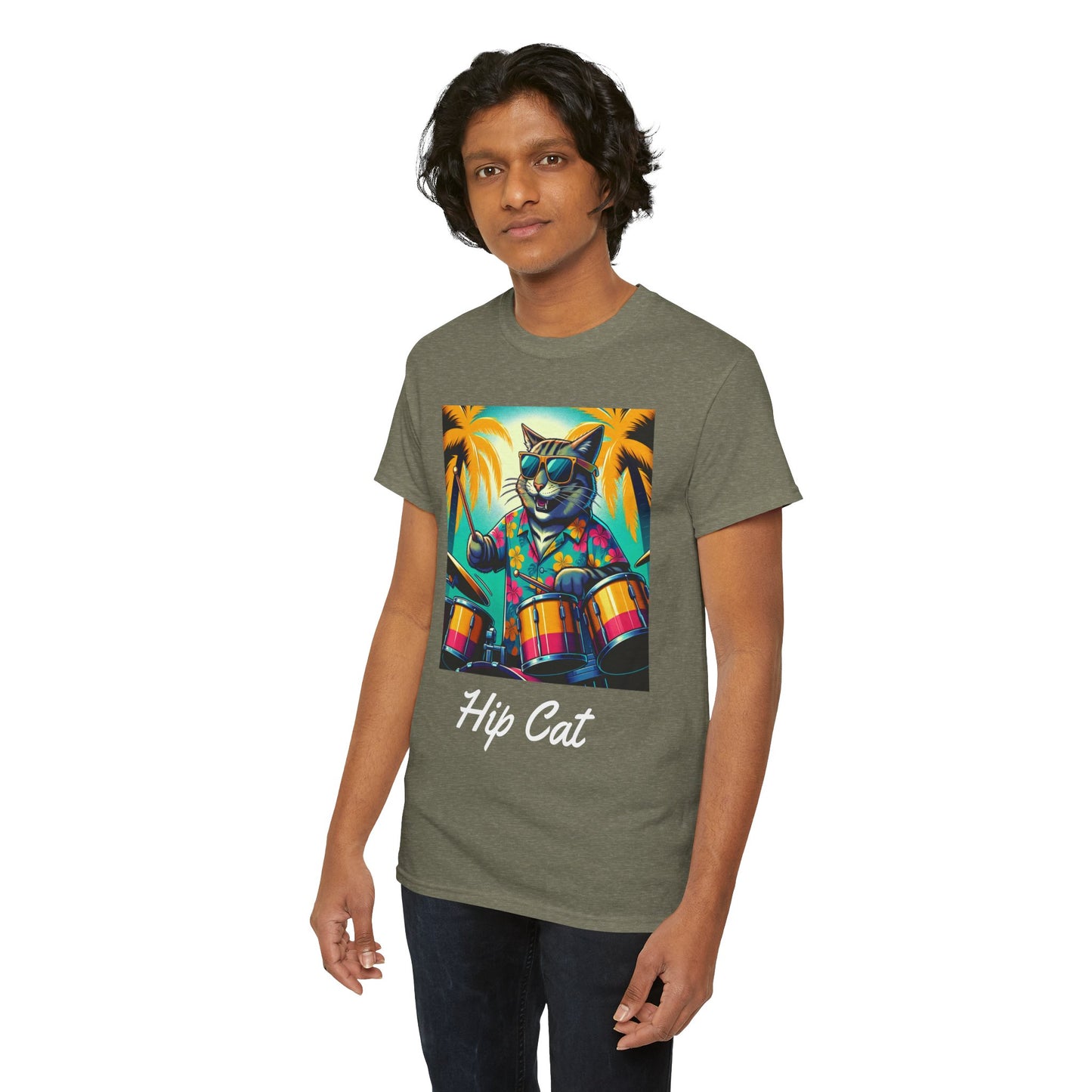 Hip Drummer Cat T-Shirt - Funny Music Lover Tee