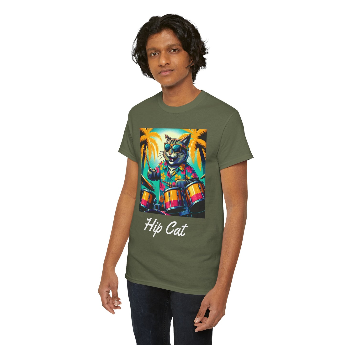 Hip Drummer Cat T-Shirt - Funny Music Lover Tee