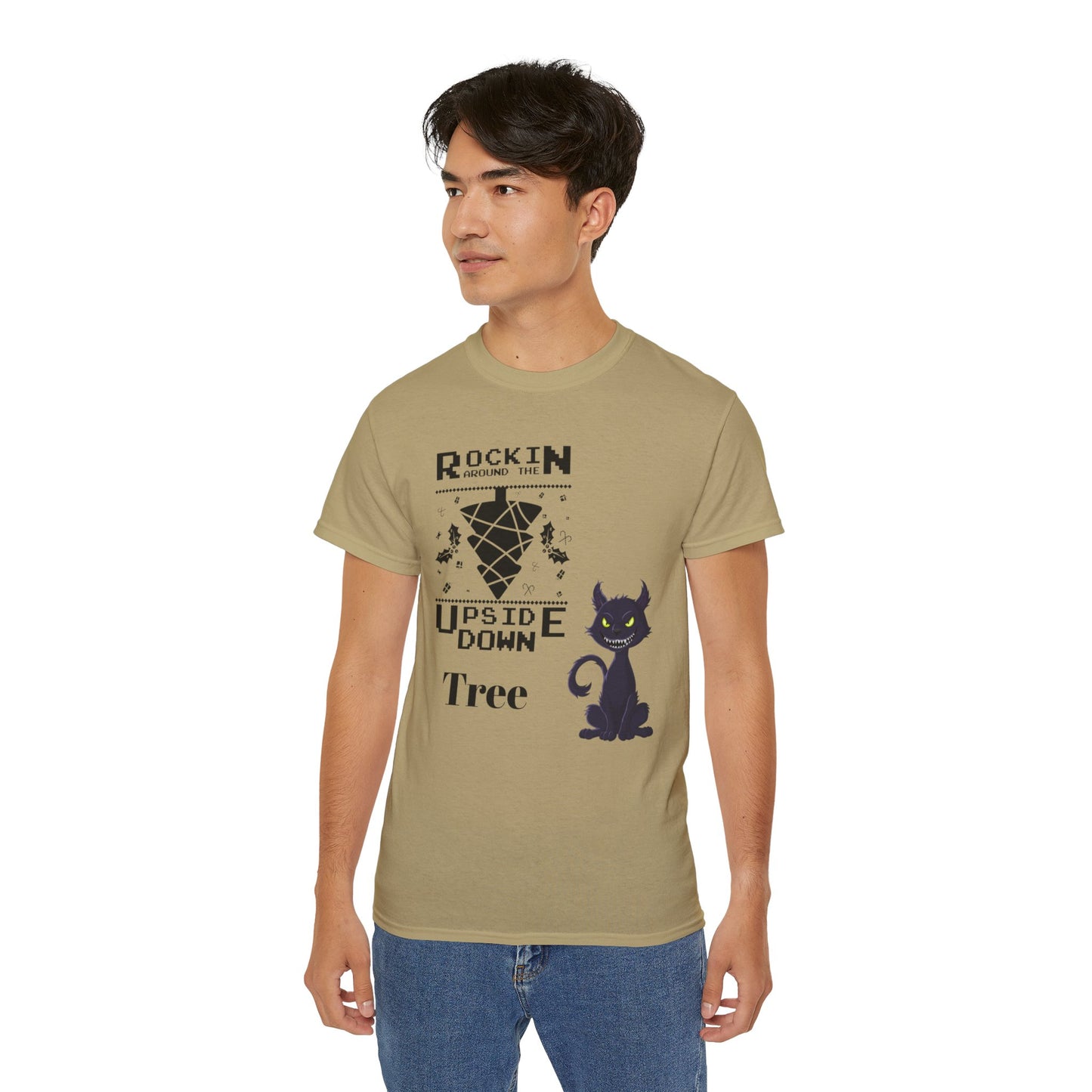 Cat Unisex Tee - Rockin Around the Upside Down Tree Design