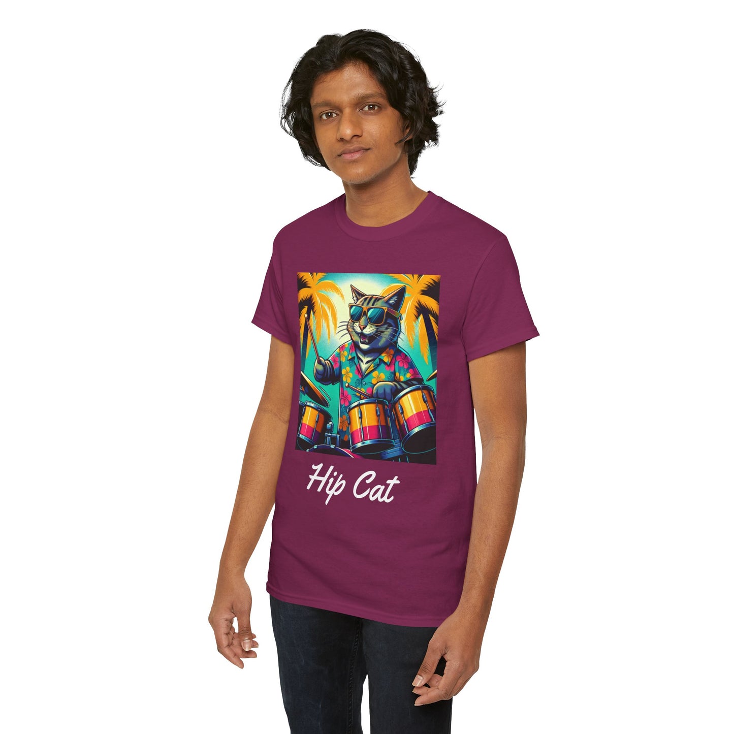 Hip Drummer Cat T-Shirt - Funny Music Lover Tee