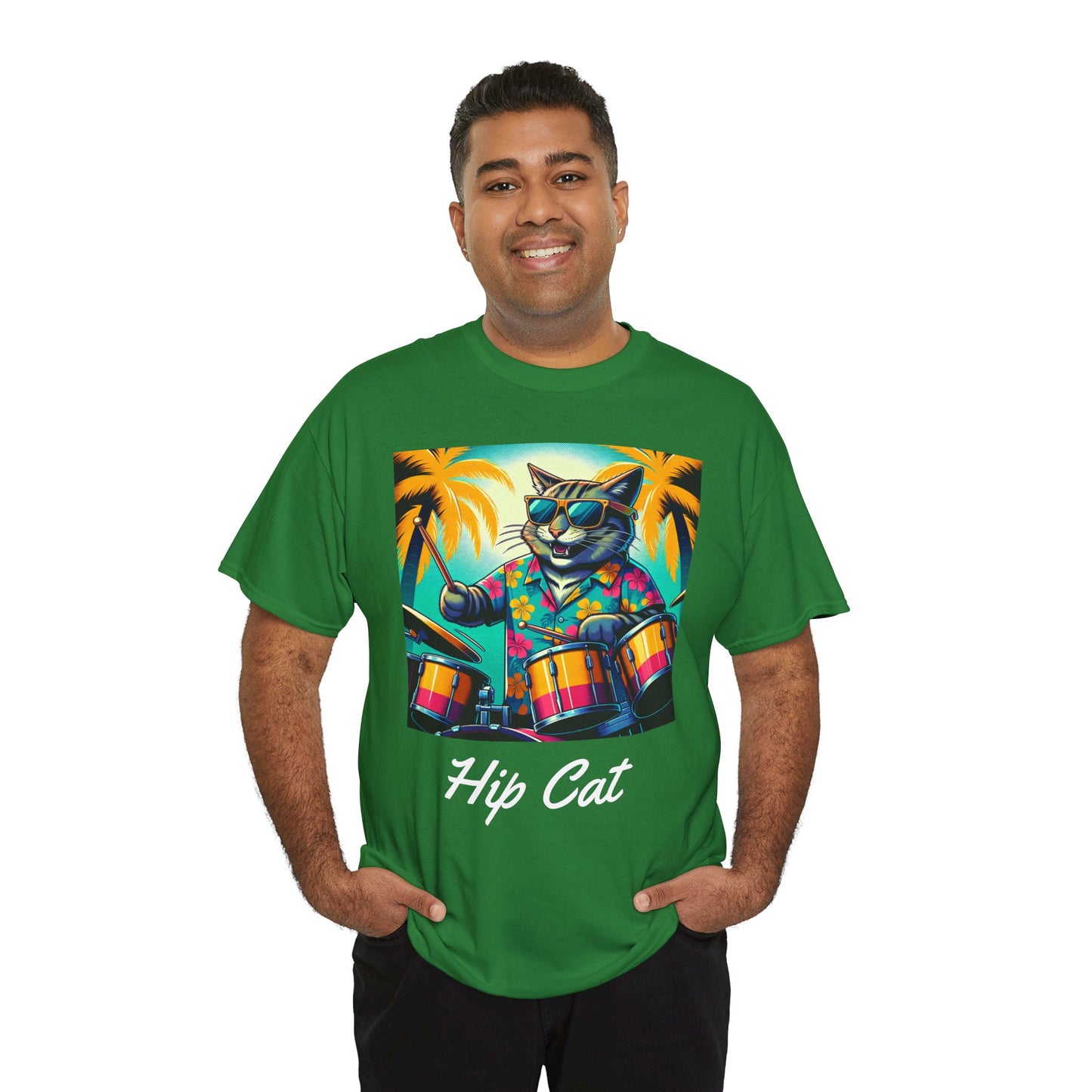 Hip Drummer Cat T-Shirt - Funny Music Lover Tee