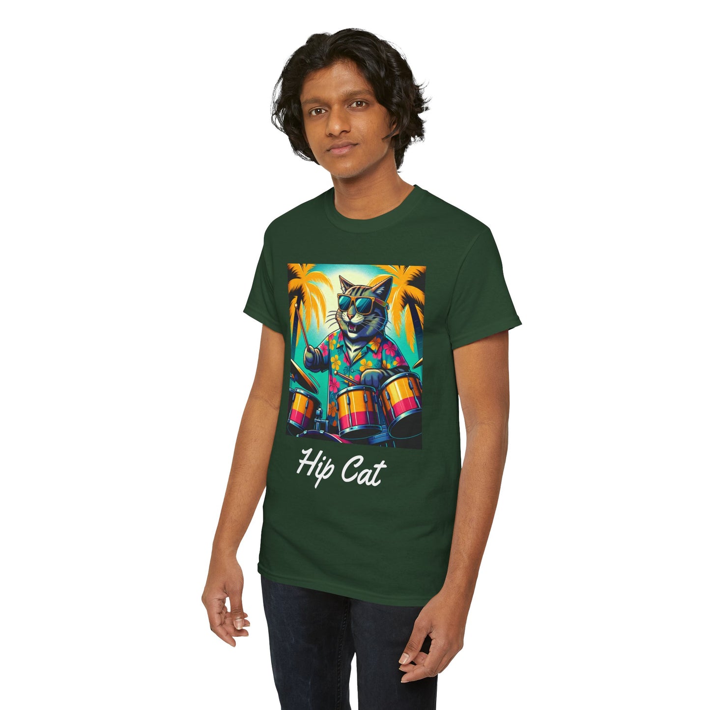 Hip Drummer Cat T-Shirt - Funny Music Lover Tee
