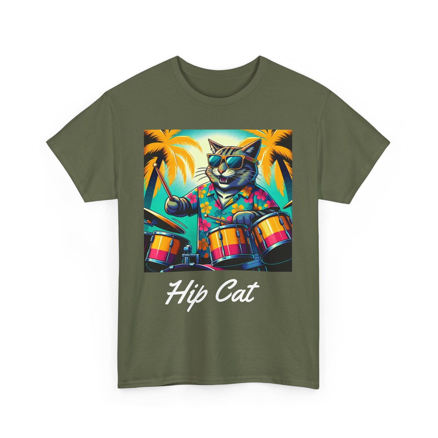 Hip Drummer Cat T-Shirt - Funny Music Lover Tee
