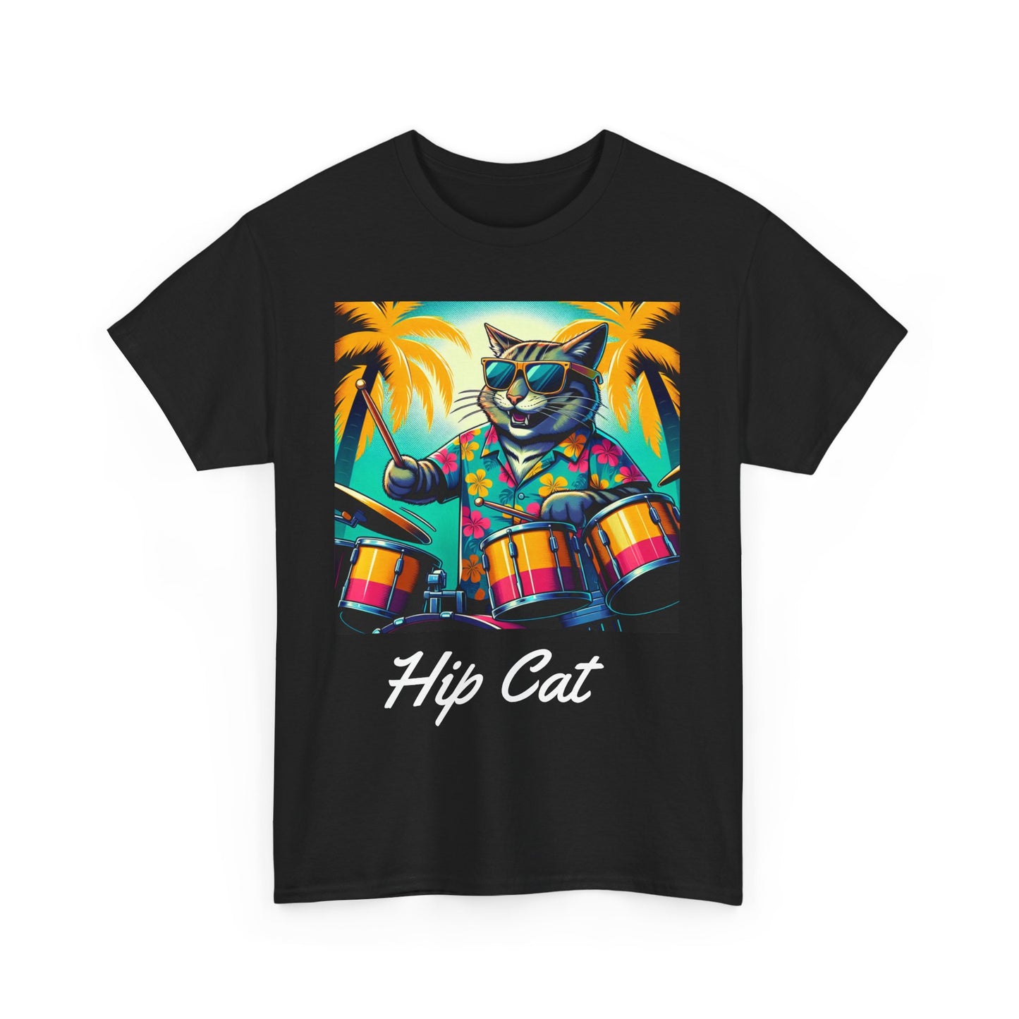 Hip Drummer Cat T-Shirt - Funny Music Lover Tee