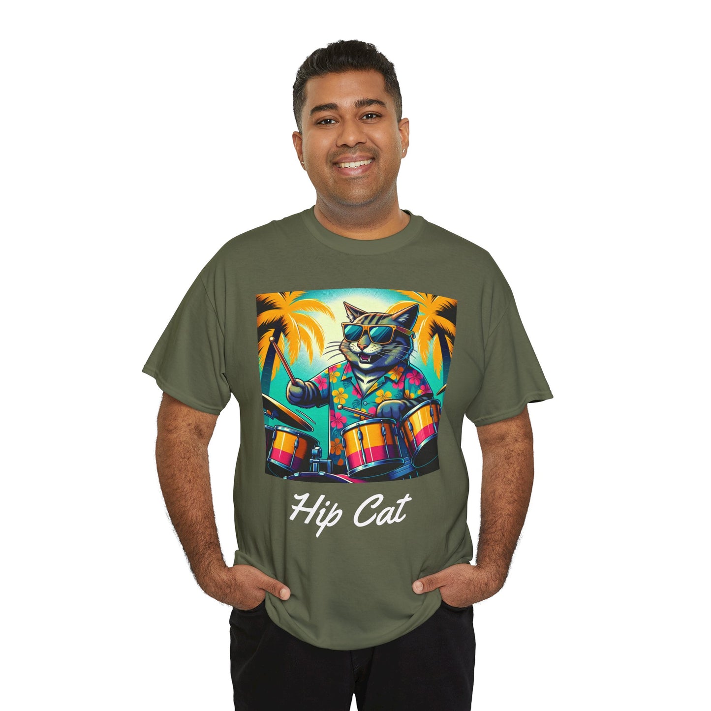 Hip Drummer Cat T-Shirt - Funny Music Lover Tee