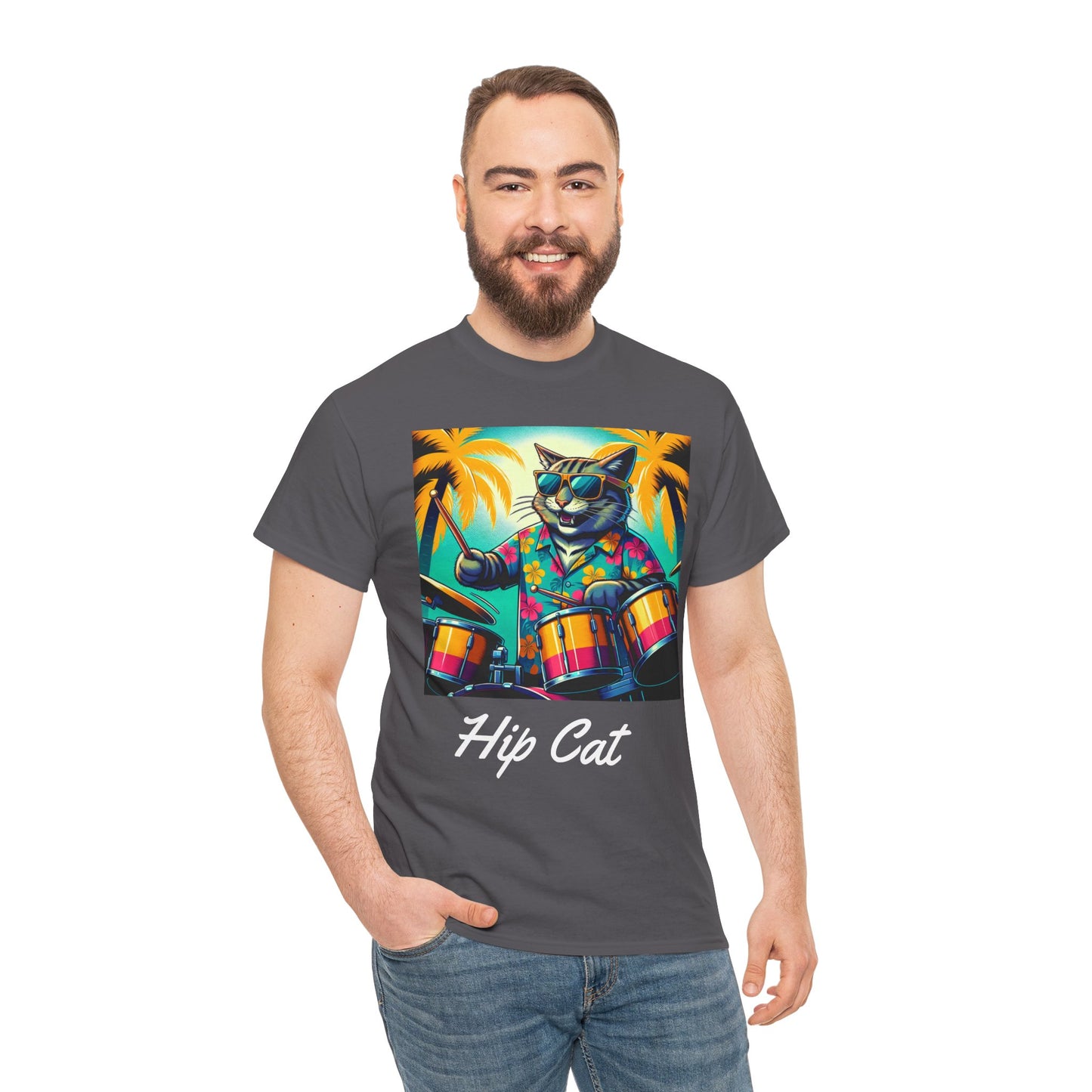 Hip Drummer Cat T-Shirt - Funny Music Lover Tee