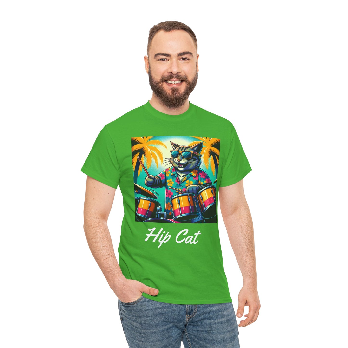 Hip Drummer Cat T-Shirt - Funny Music Lover Tee