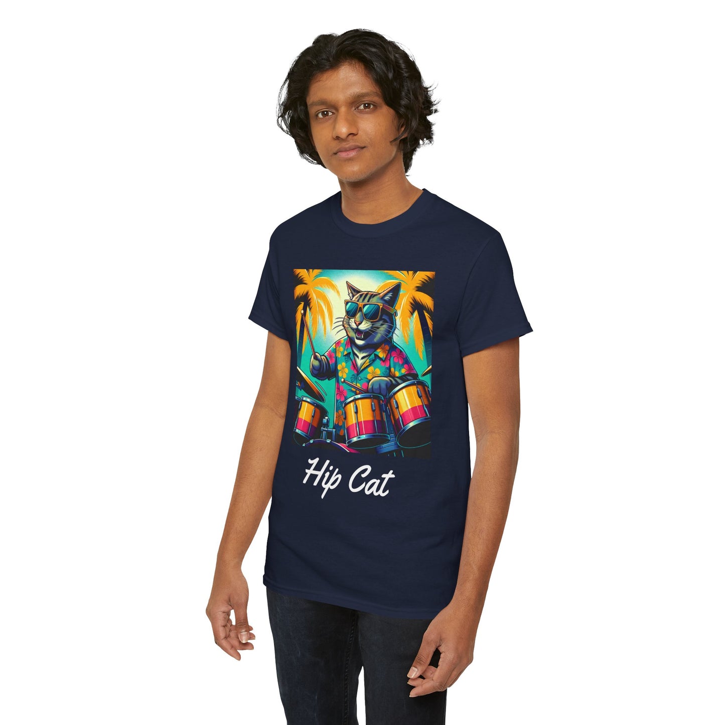 Hip Drummer Cat T-Shirt - Funny Music Lover Tee