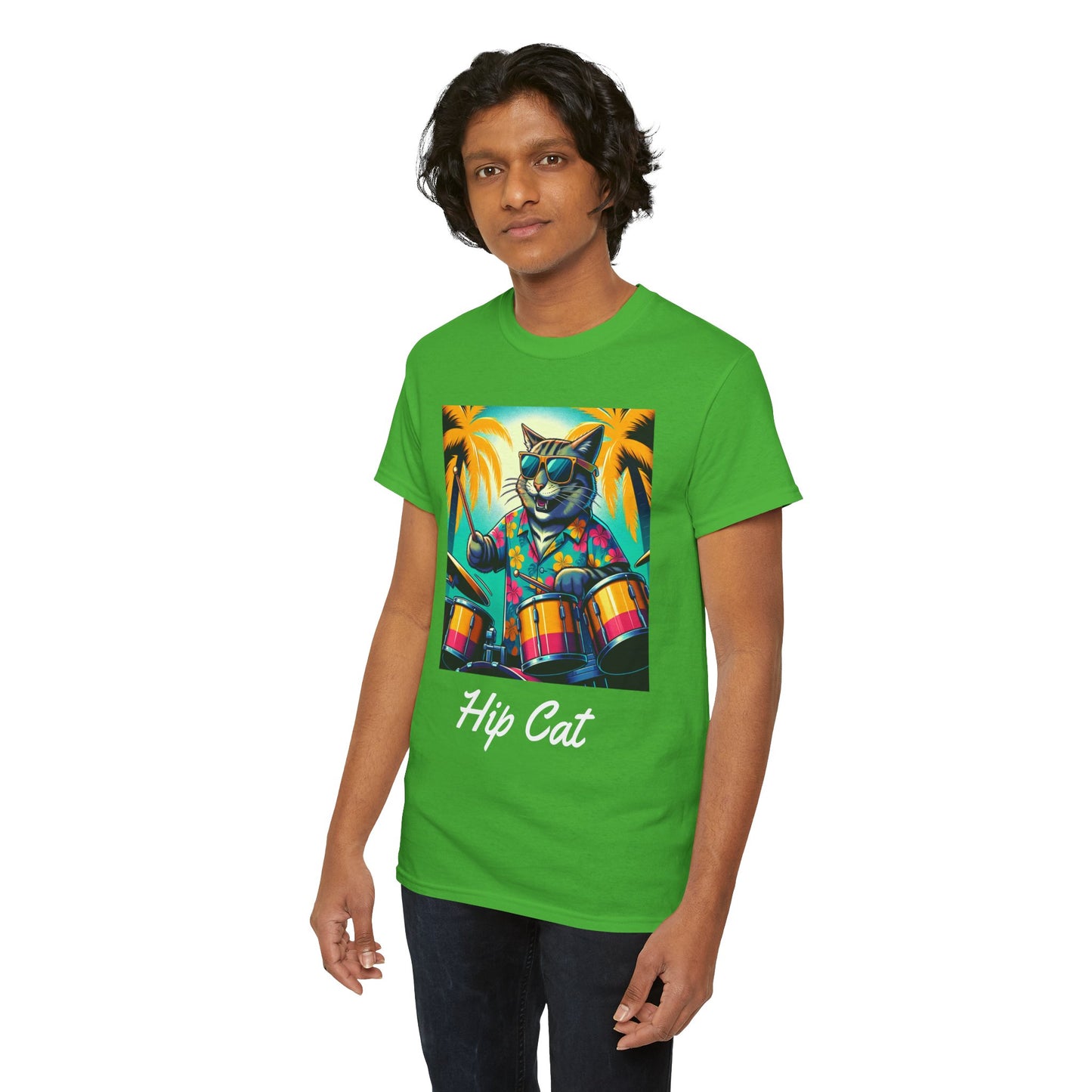 Hip Drummer Cat T-Shirt - Funny Music Lover Tee
