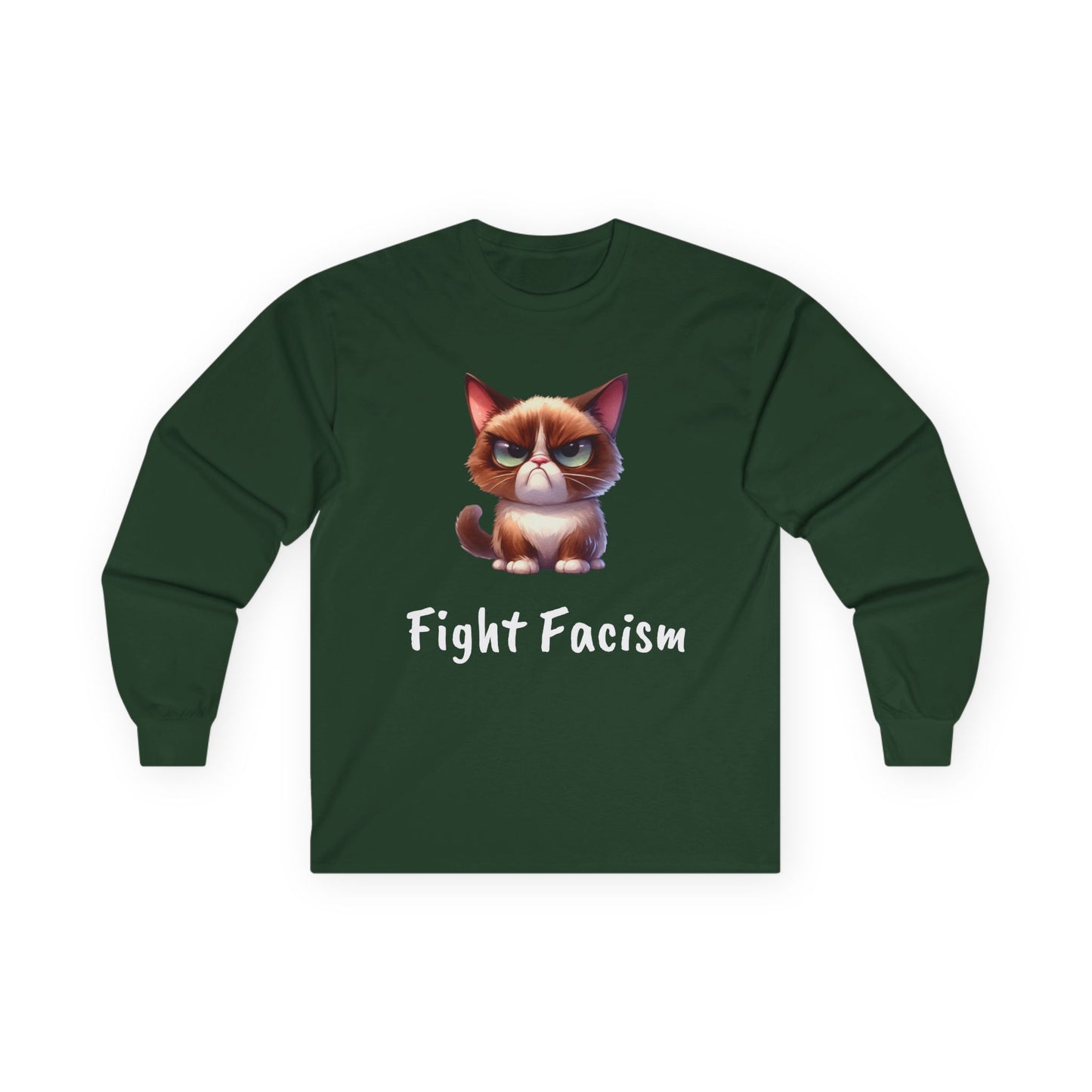 Grumpy Cat Fight Fascism Long Sleeve Tee