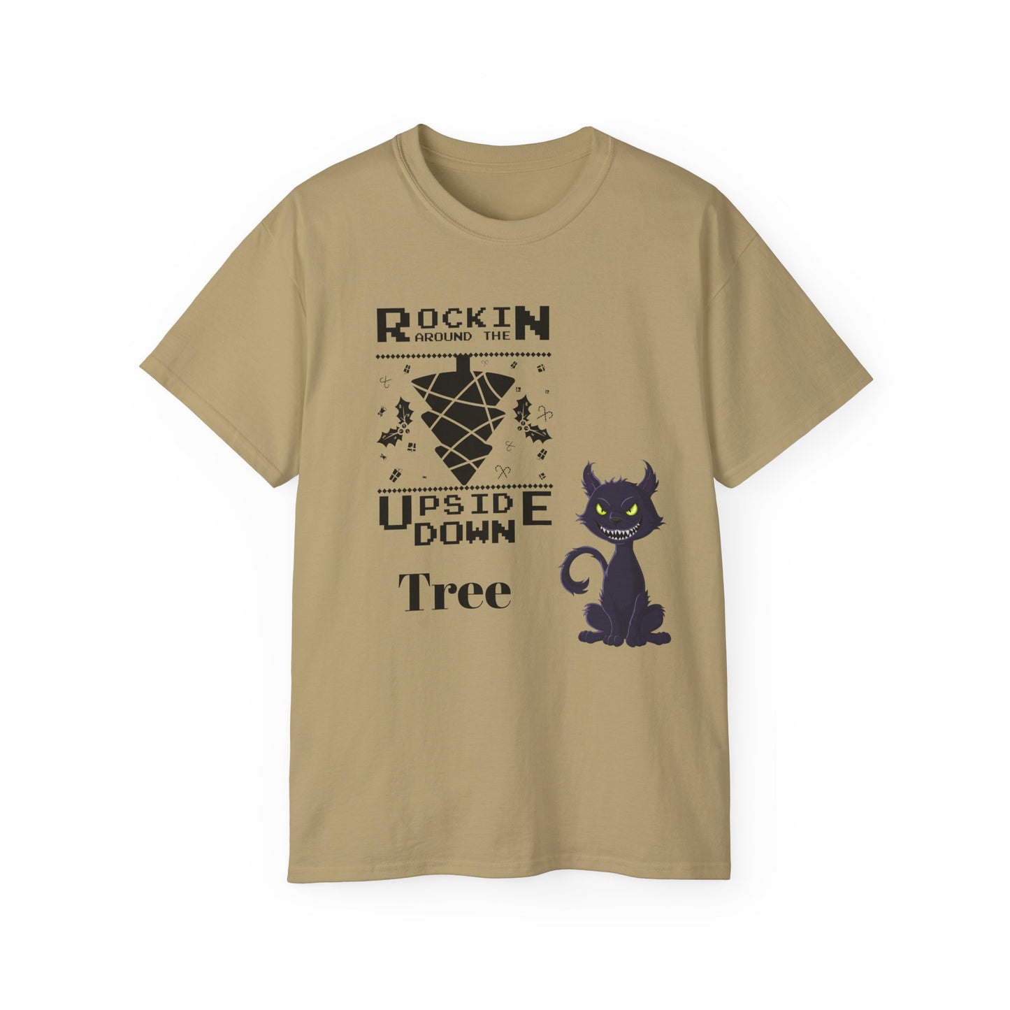 Cat Unisex Tee - Rockin Around the Upside Down Tree Design