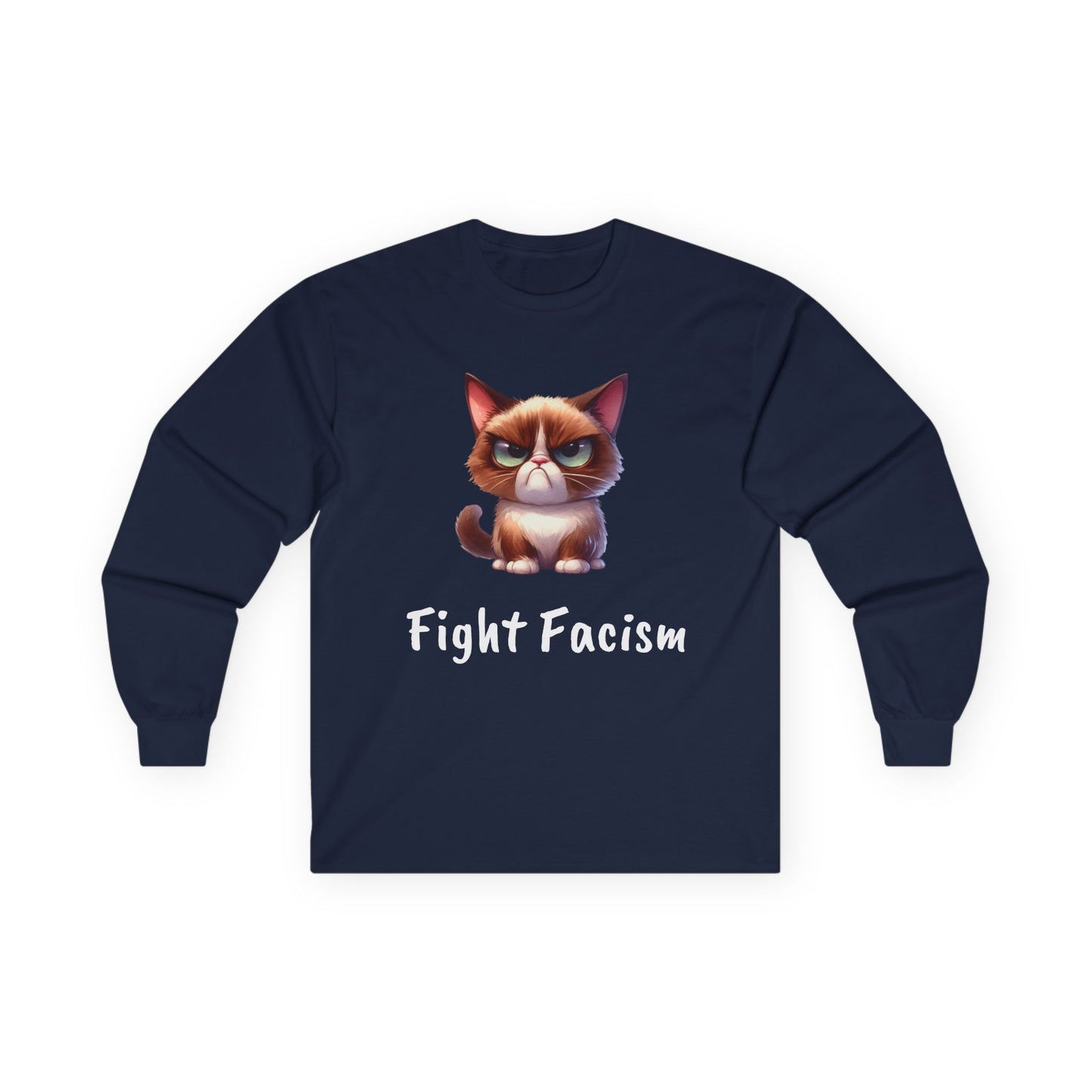 Grumpy Cat Fight Fascism Long Sleeve Tee