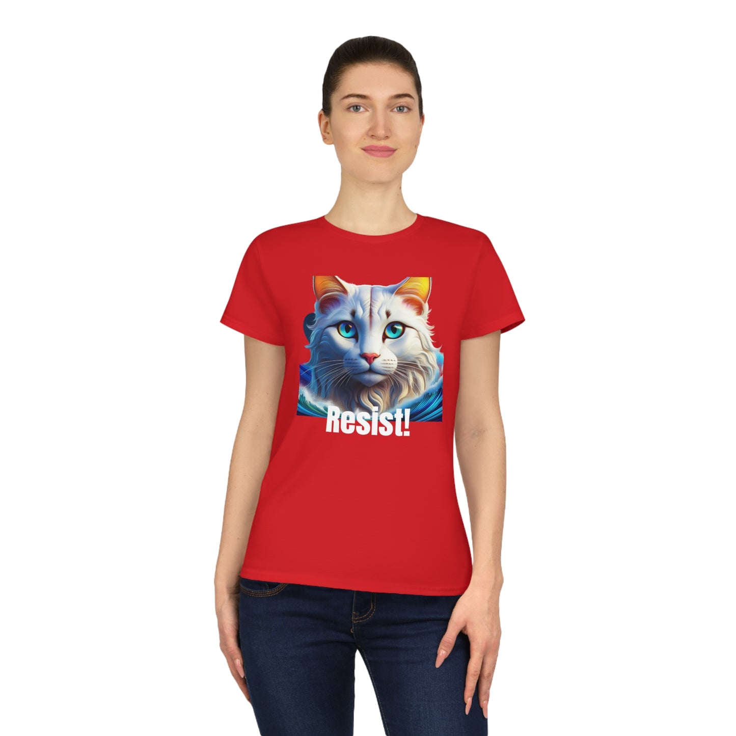 Ladies' White Cat Resist Cotton T-Shirt