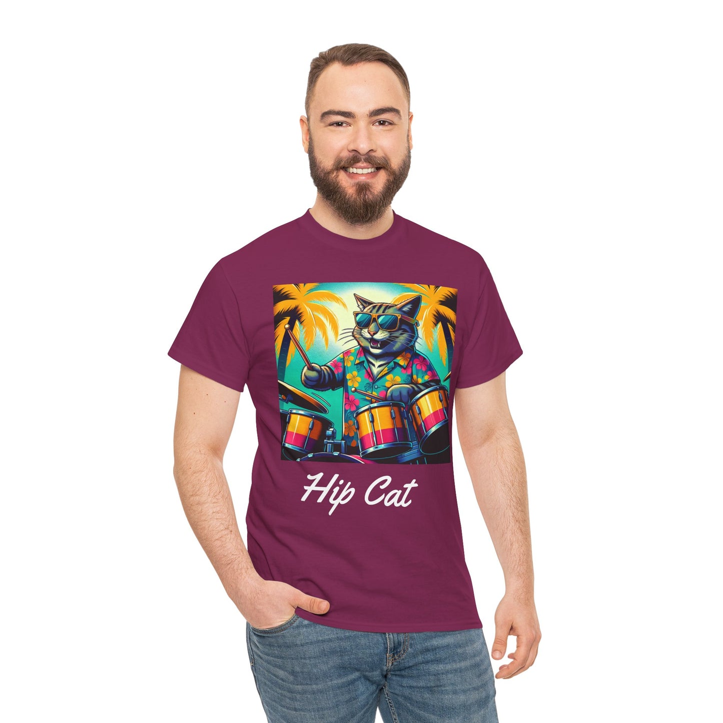 Hip Drummer Cat T-Shirt - Funny Music Lover Tee
