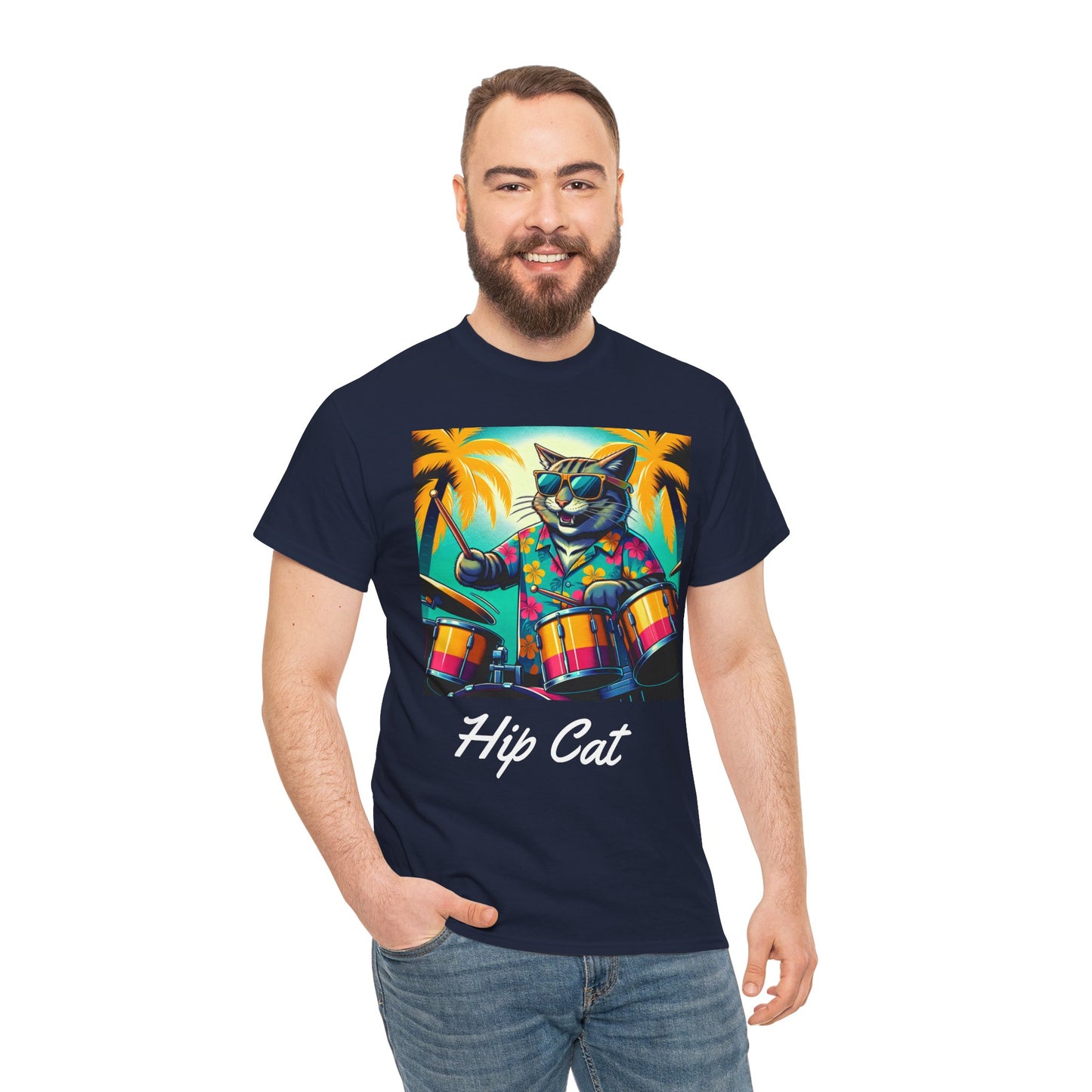 Hip Drummer Cat T-Shirt - Funny Music Lover Tee