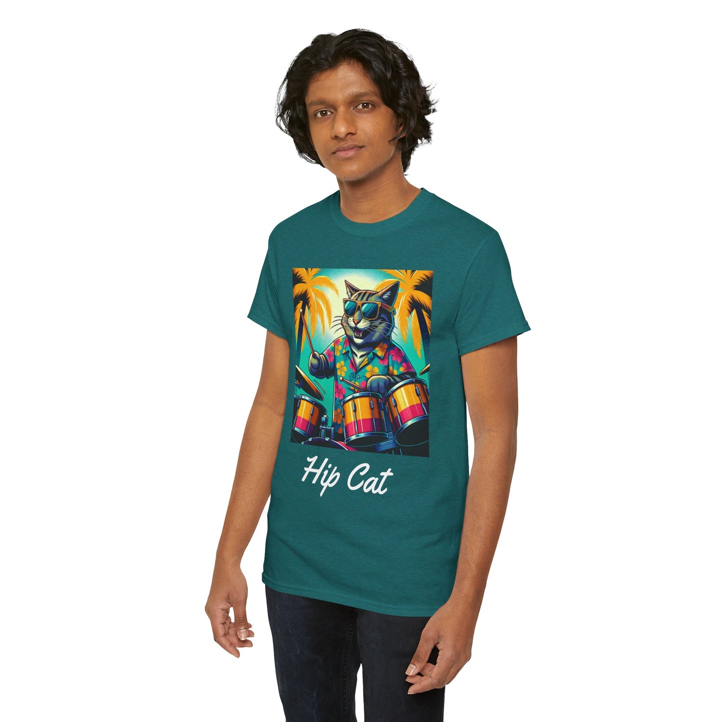 Hip Drummer Cat T-Shirt - Funny Music Lover Tee