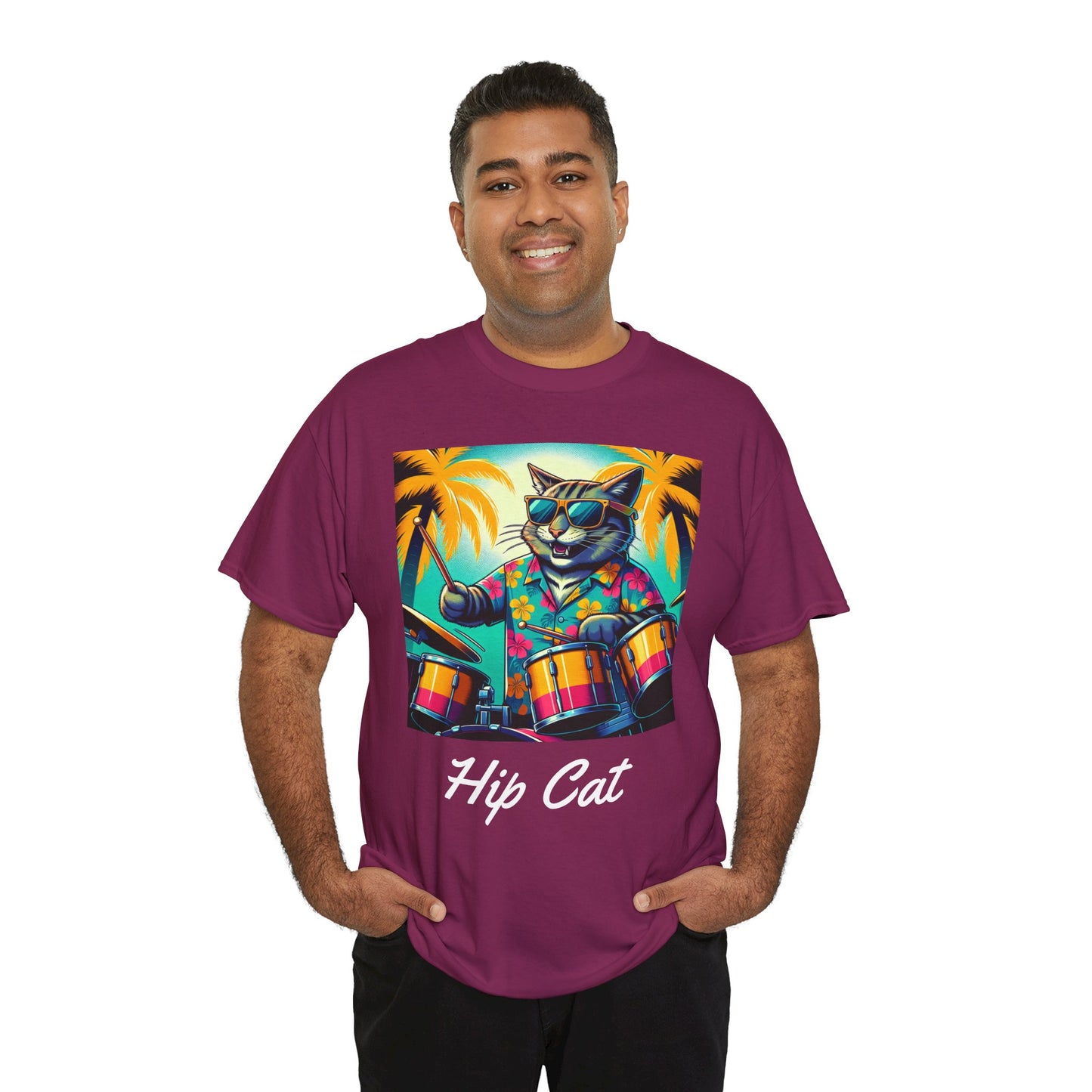 Hip Drummer Cat T-Shirt - Funny Music Lover Tee