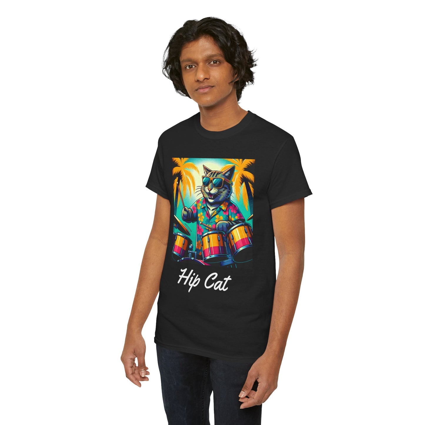 Hip Drummer Cat T-Shirt - Funny Music Lover Tee