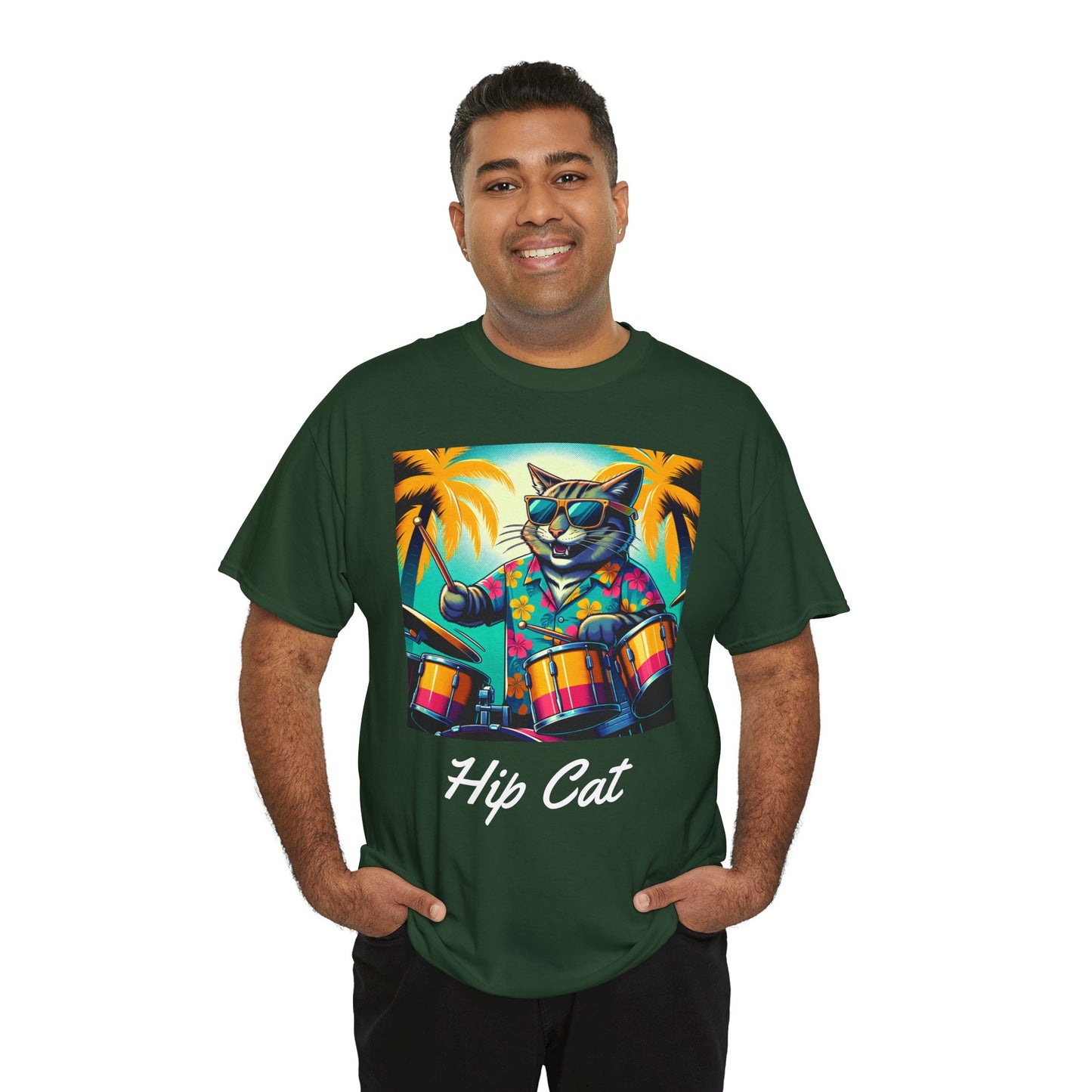 Hip Drummer Cat T-Shirt - Funny Music Lover Tee