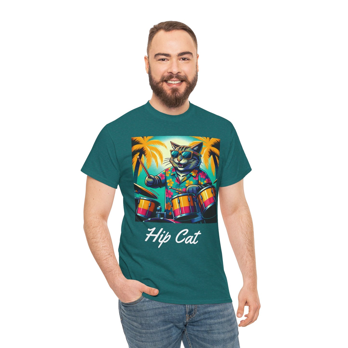 Hip Drummer Cat T-Shirt - Funny Music Lover Tee
