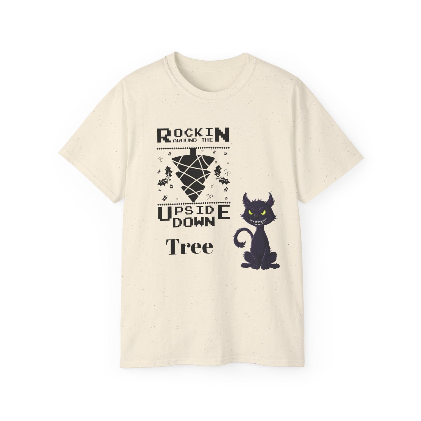 Cat Unisex Tee - Rockin Around the Upside Down Tree Design