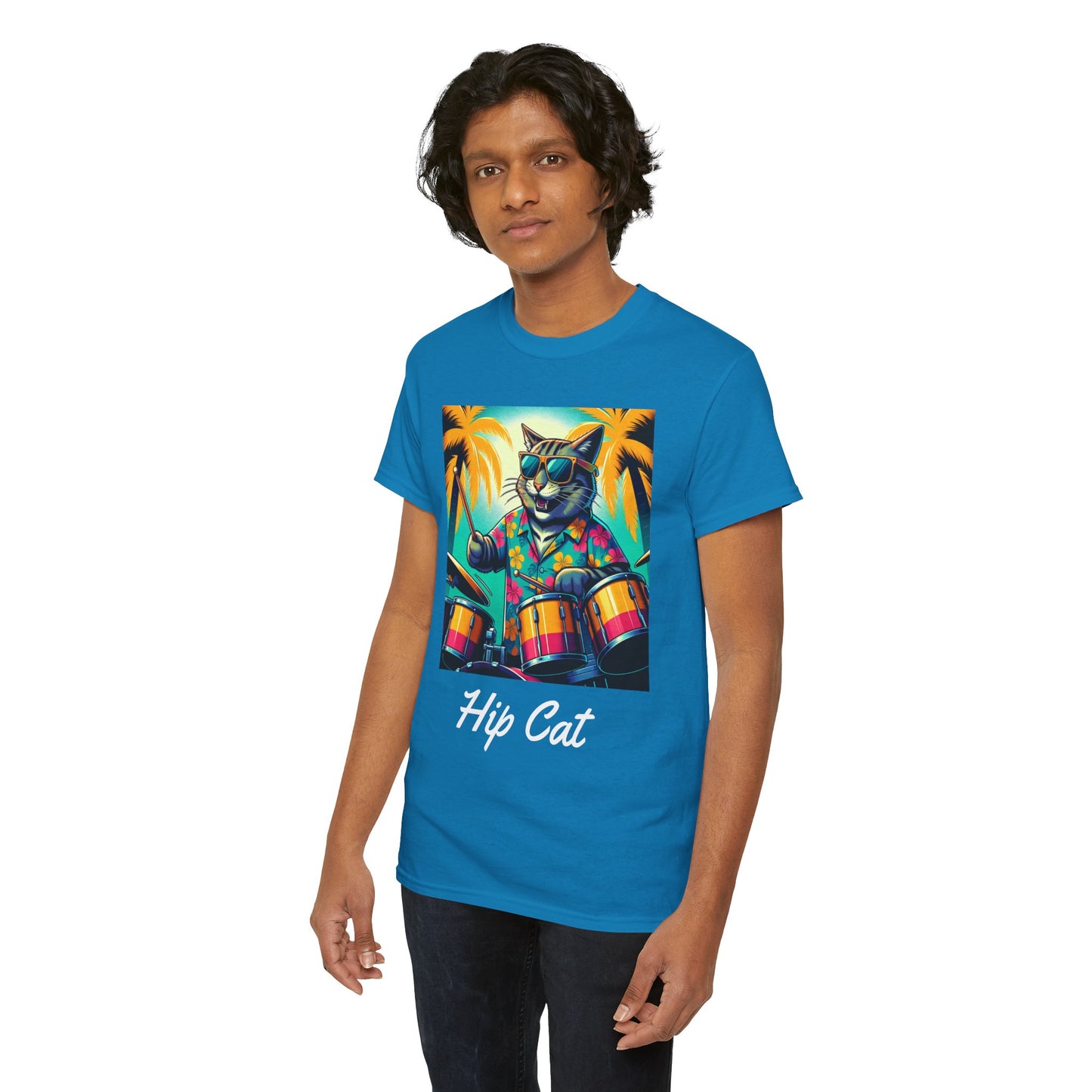 Hip Drummer Cat T-Shirt - Funny Music Lover Tee