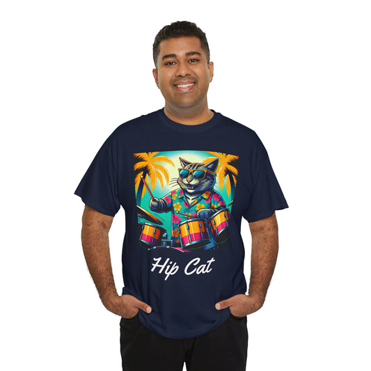 Hip Drummer Cat T-Shirt - Funny Music Lover Tee