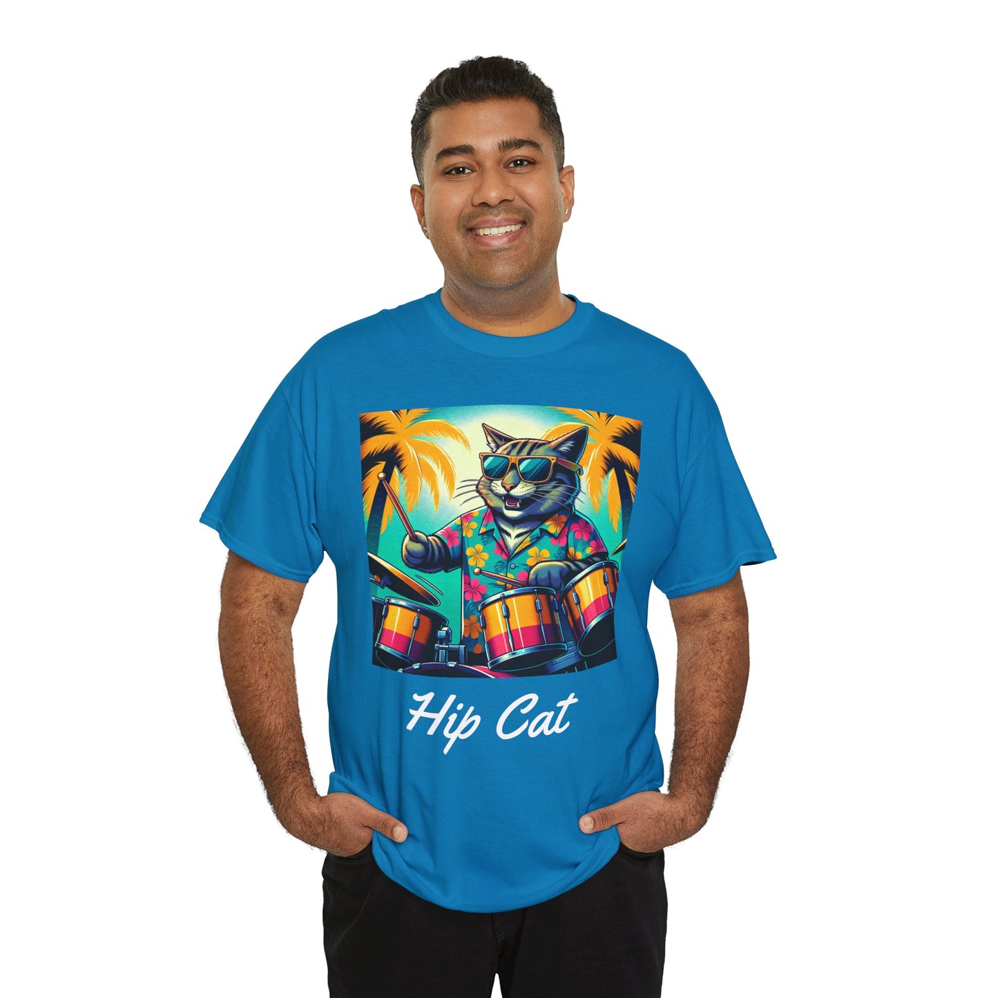 Hip Drummer Cat T-Shirt - Funny Music Lover Tee