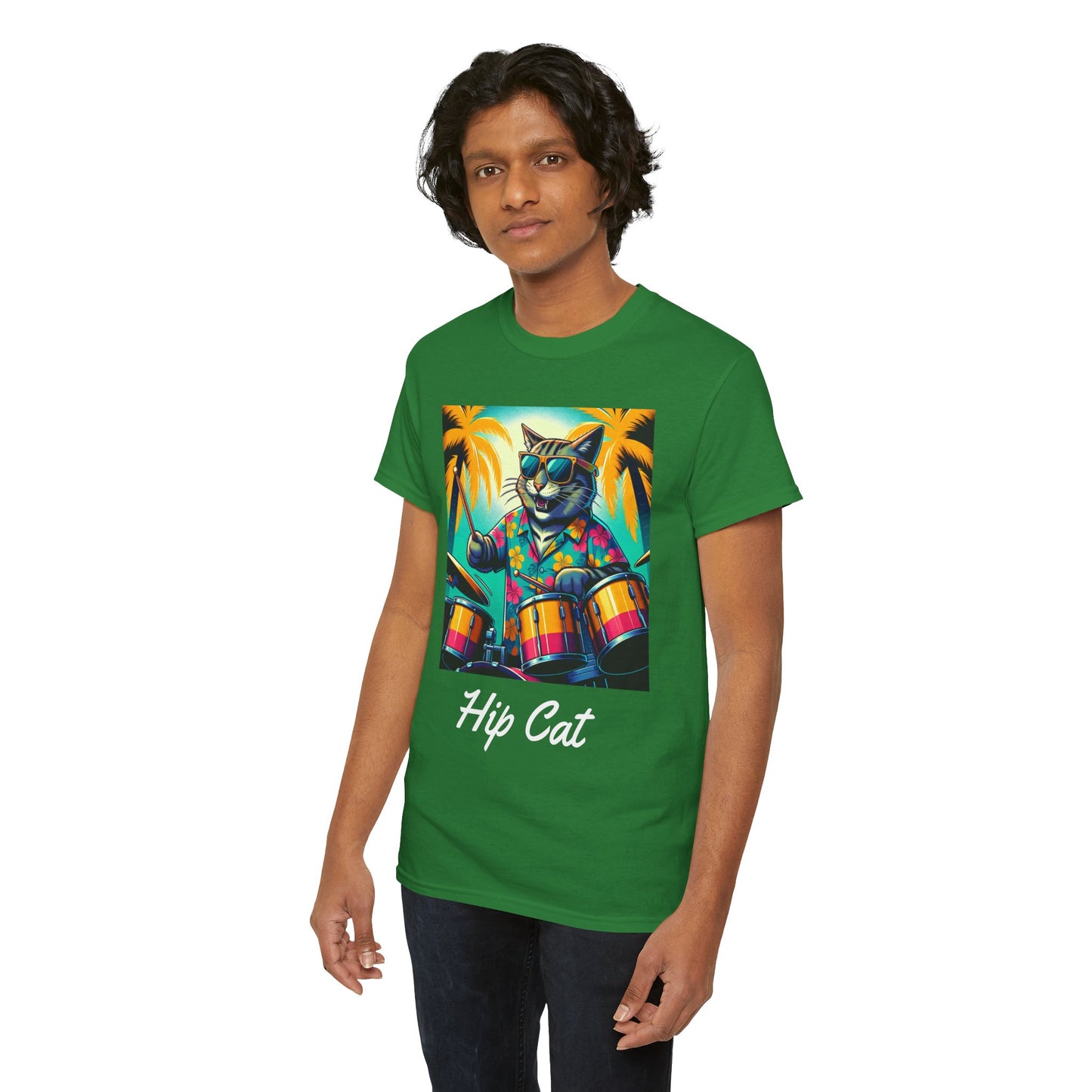Hip Drummer Cat T-Shirt - Funny Music Lover Tee