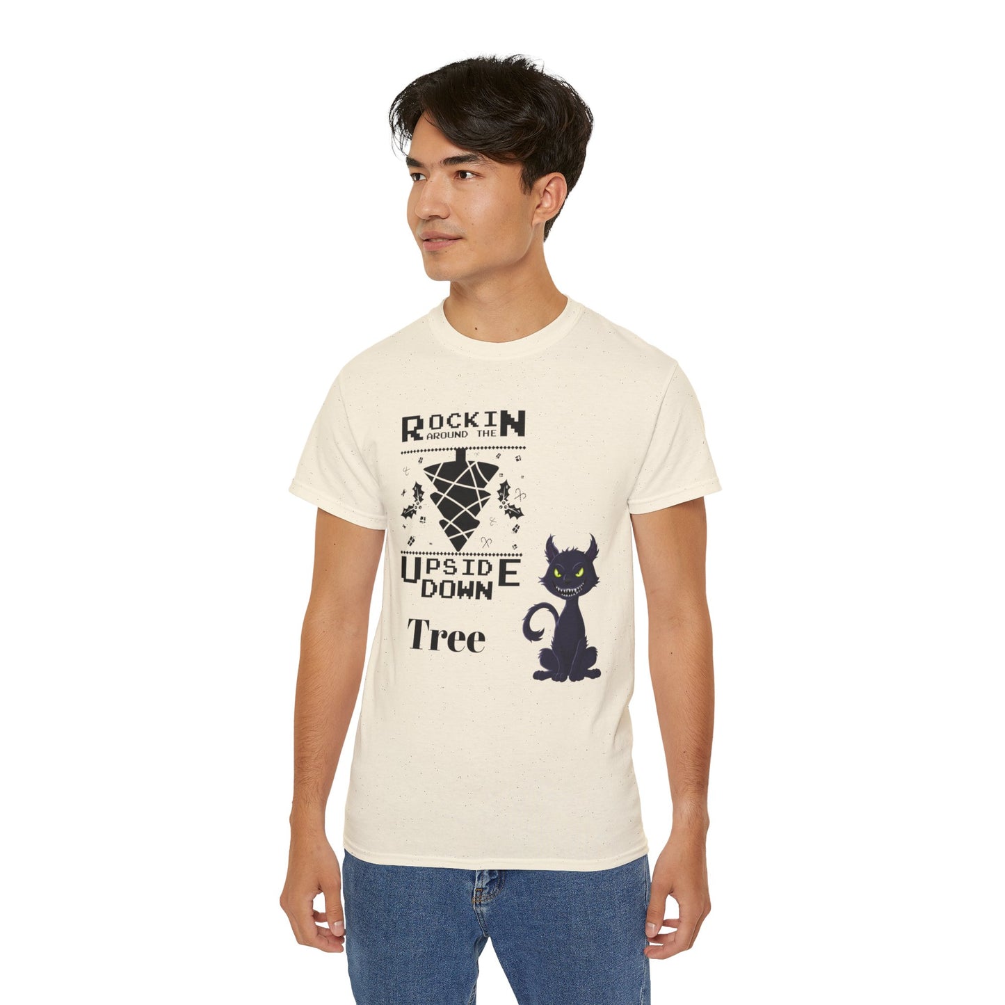 Cat Unisex Tee - Rockin Around the Upside Down Tree Design