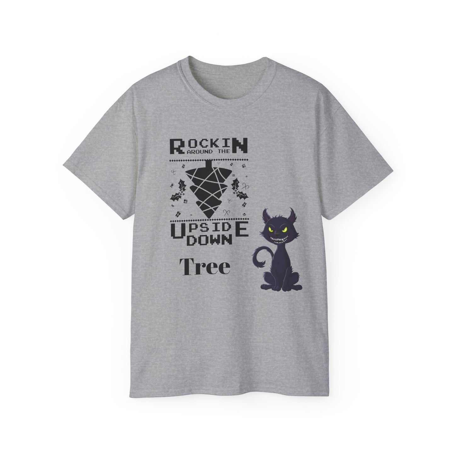 Cat Unisex Tee - Rockin Around the Upside Down Tree Design